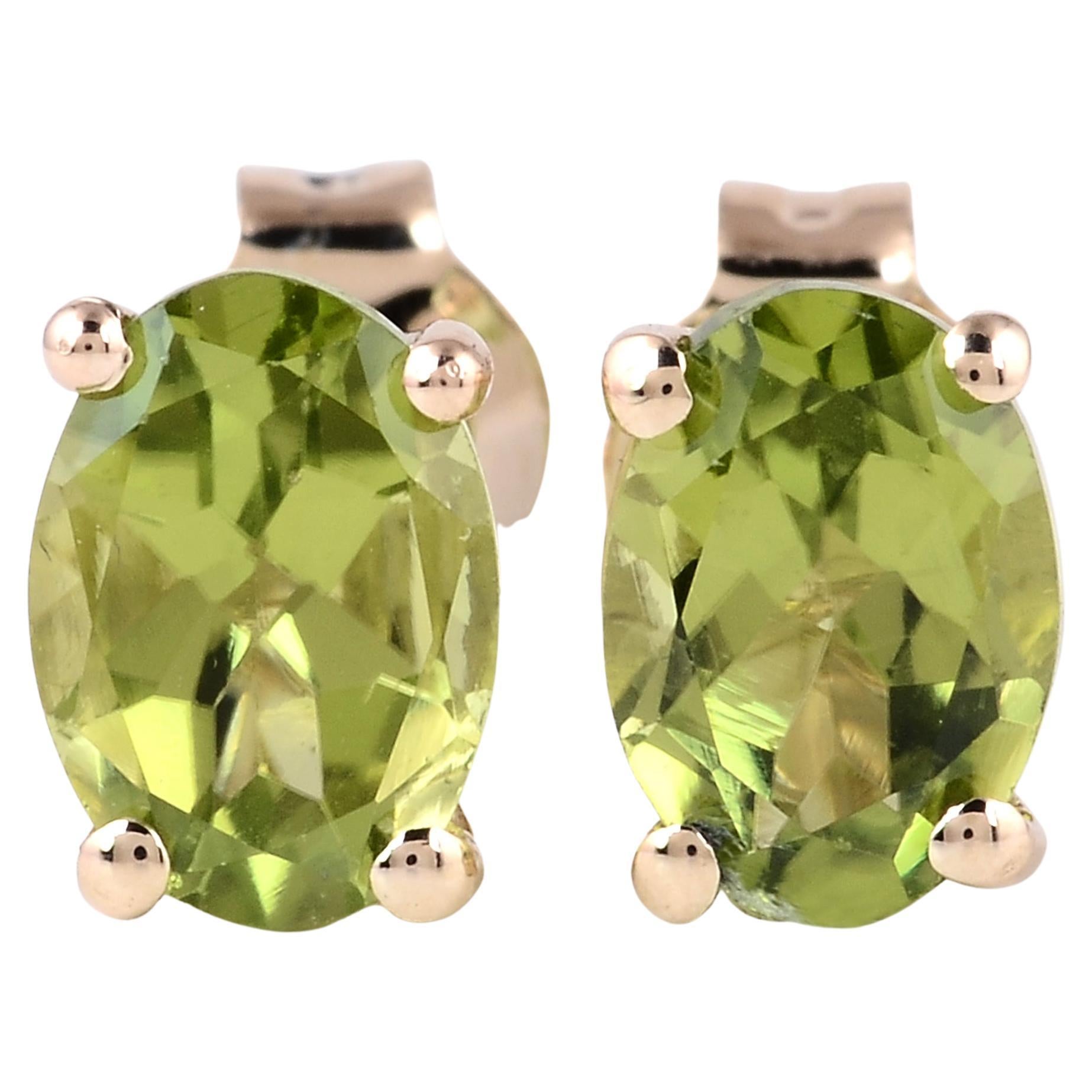 14K 2.13ctw Peridot Stud Earrings - Vibrant Gemstones, Elegant Design, Timeless For Sale