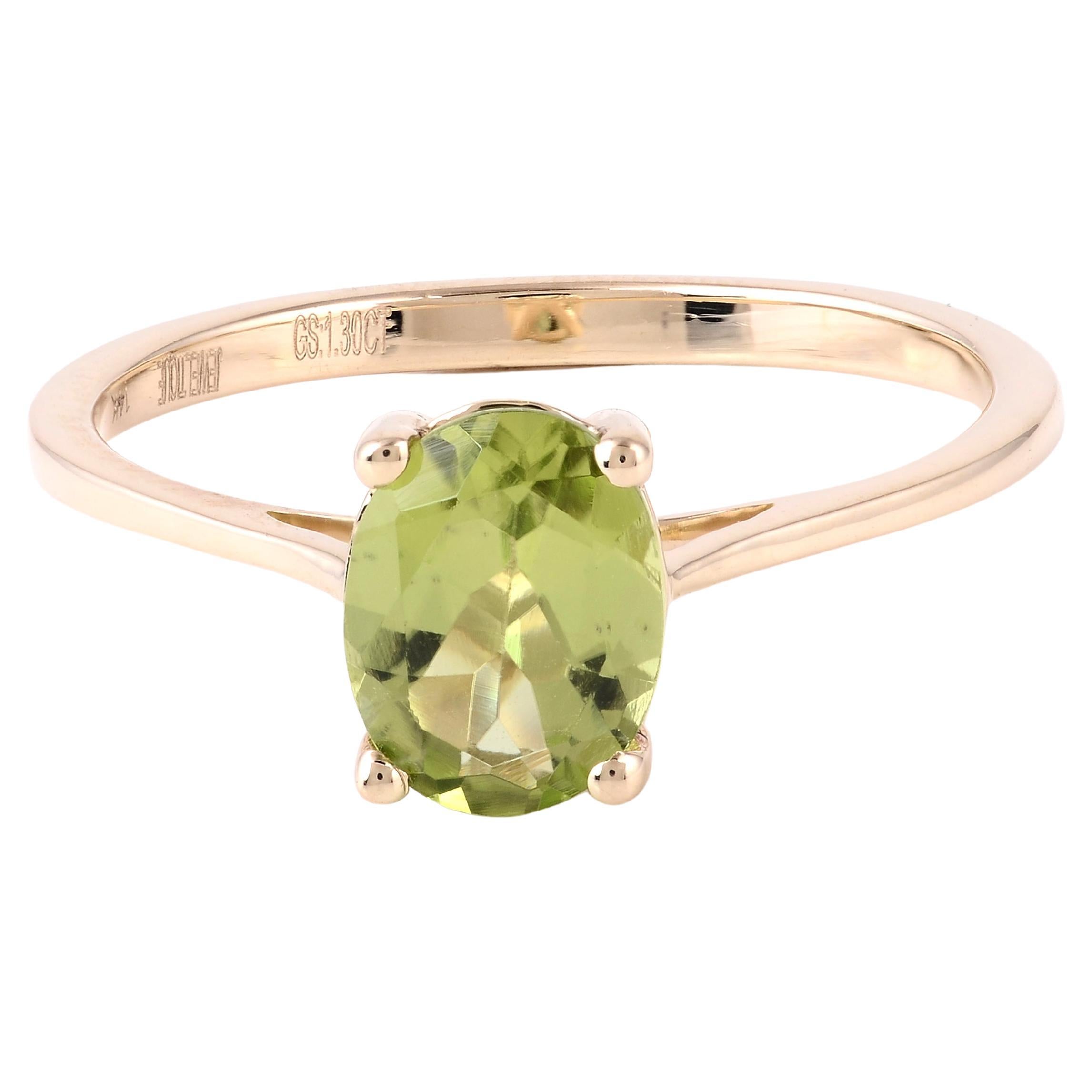 Luxurious 14K 1.30ct Peridot Cocktail Ring, Size 7 - Statement Jewelry Piece For Sale