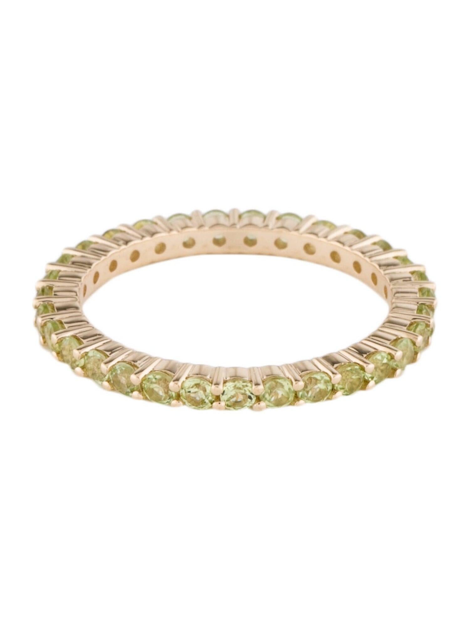 Brilliant Cut Chic 14K Peridot Eternity Band Ring, Size 7 - Timeless Statement Jewelry Piece For Sale