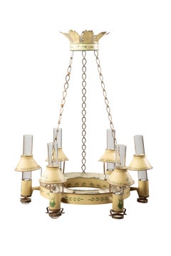 Harmony in Light: Large Directoire Period Yellow Tole Chandelier