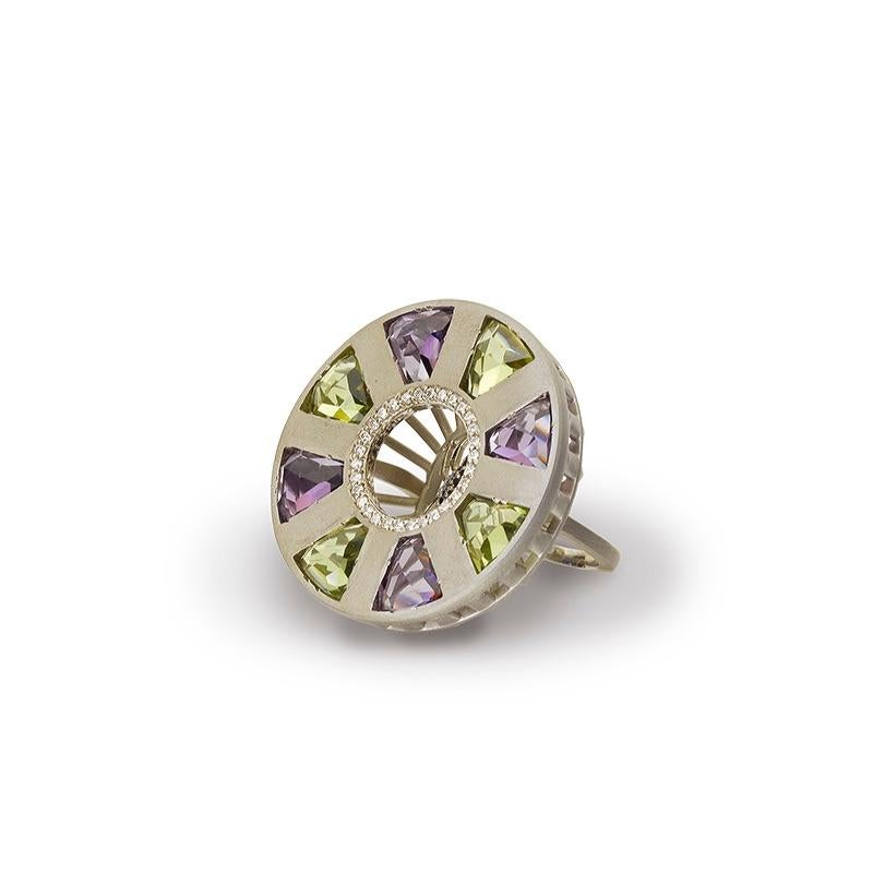 Kite Cut Harmony Round Contemporary Cocktail Ring For Sale