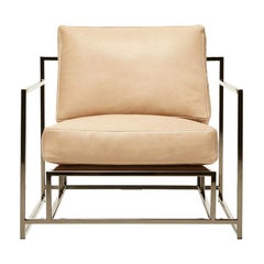 Harness Burlap Leather and Polished Black Nickel Armchair