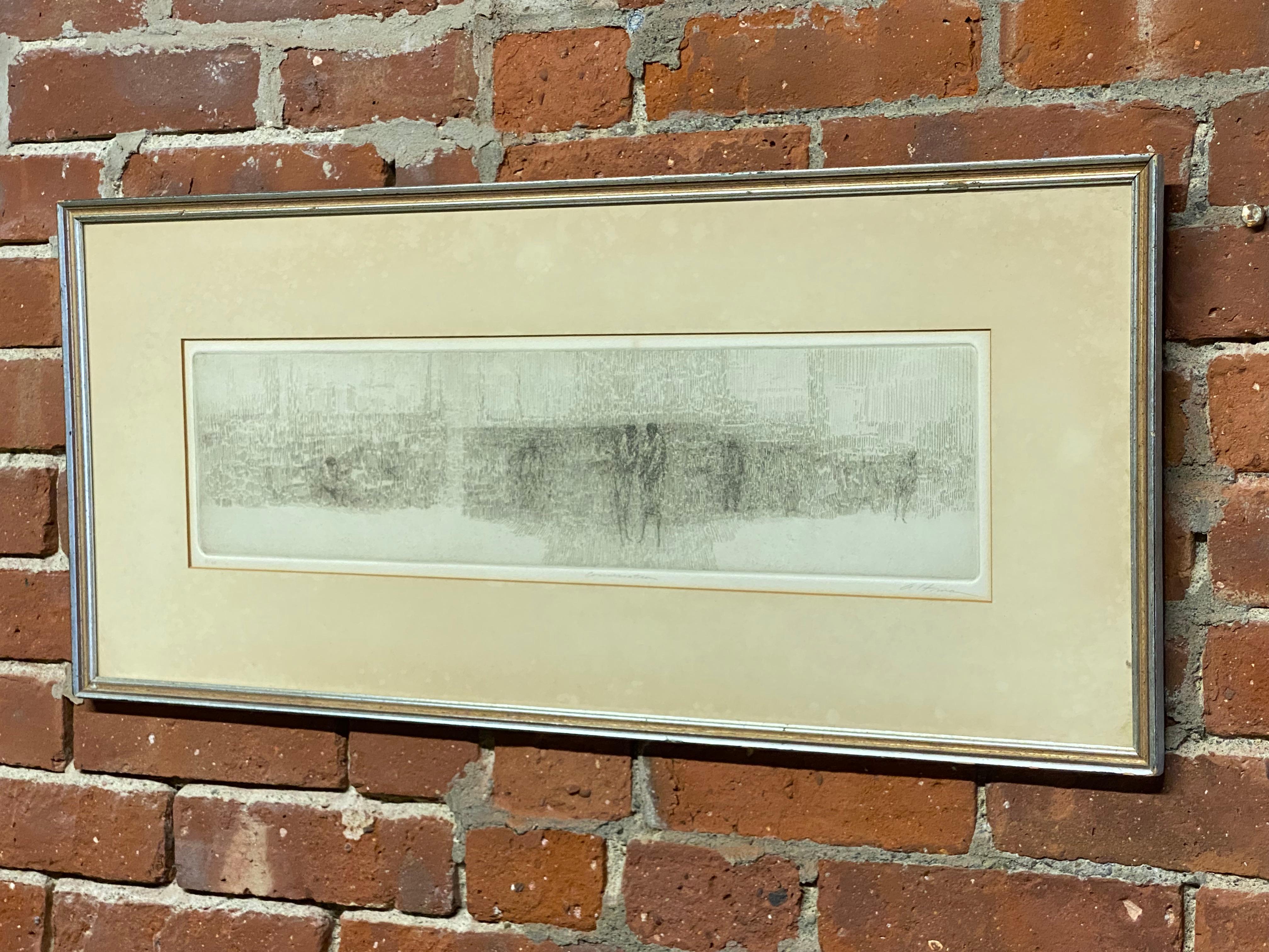 Harold Altman Conversation Panoramic Mid-Century Modern Etching In Good Condition In Garnerville, NY