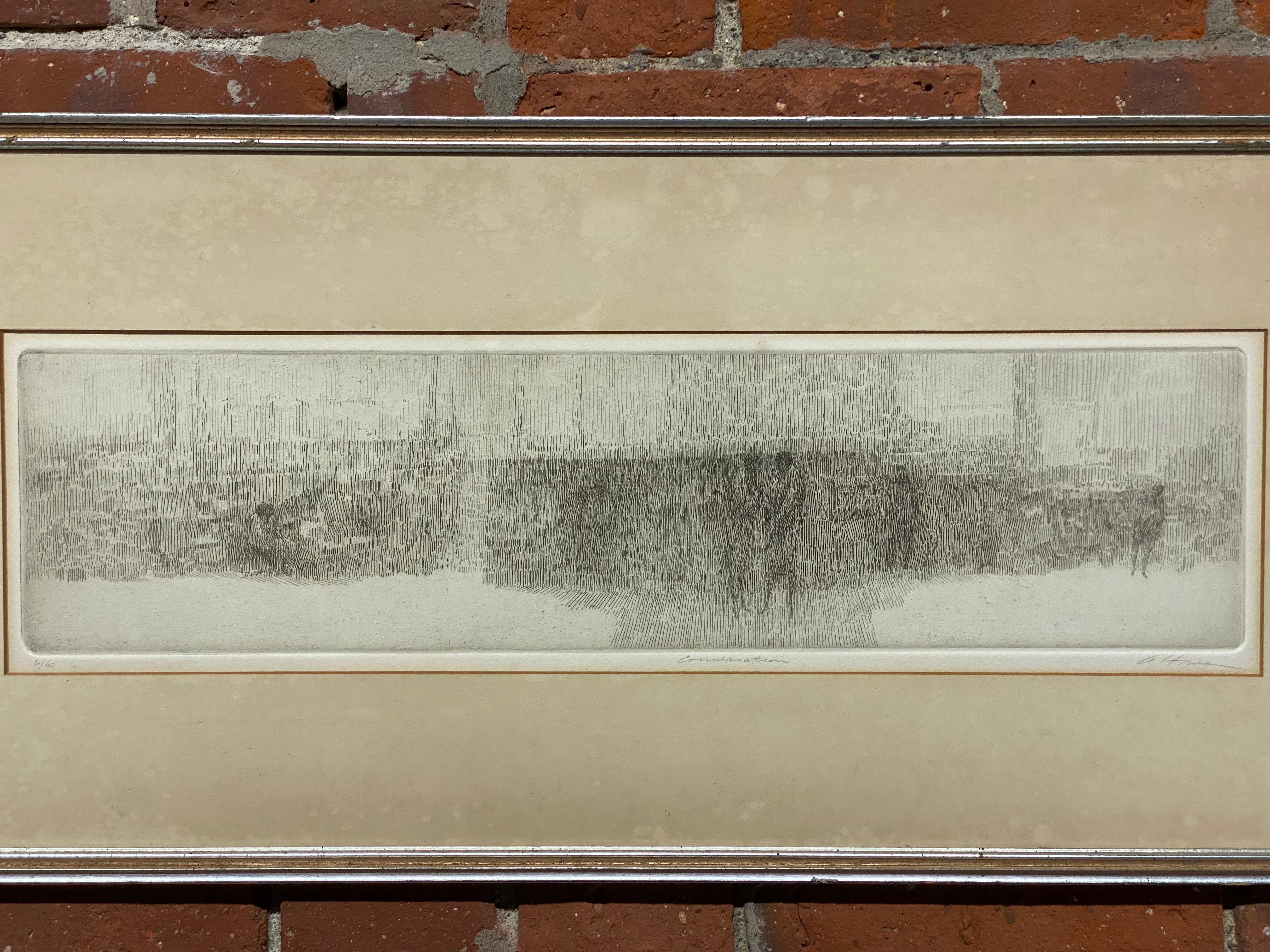 Paper Harold Altman Conversation Panoramic Mid-Century Modern Etching