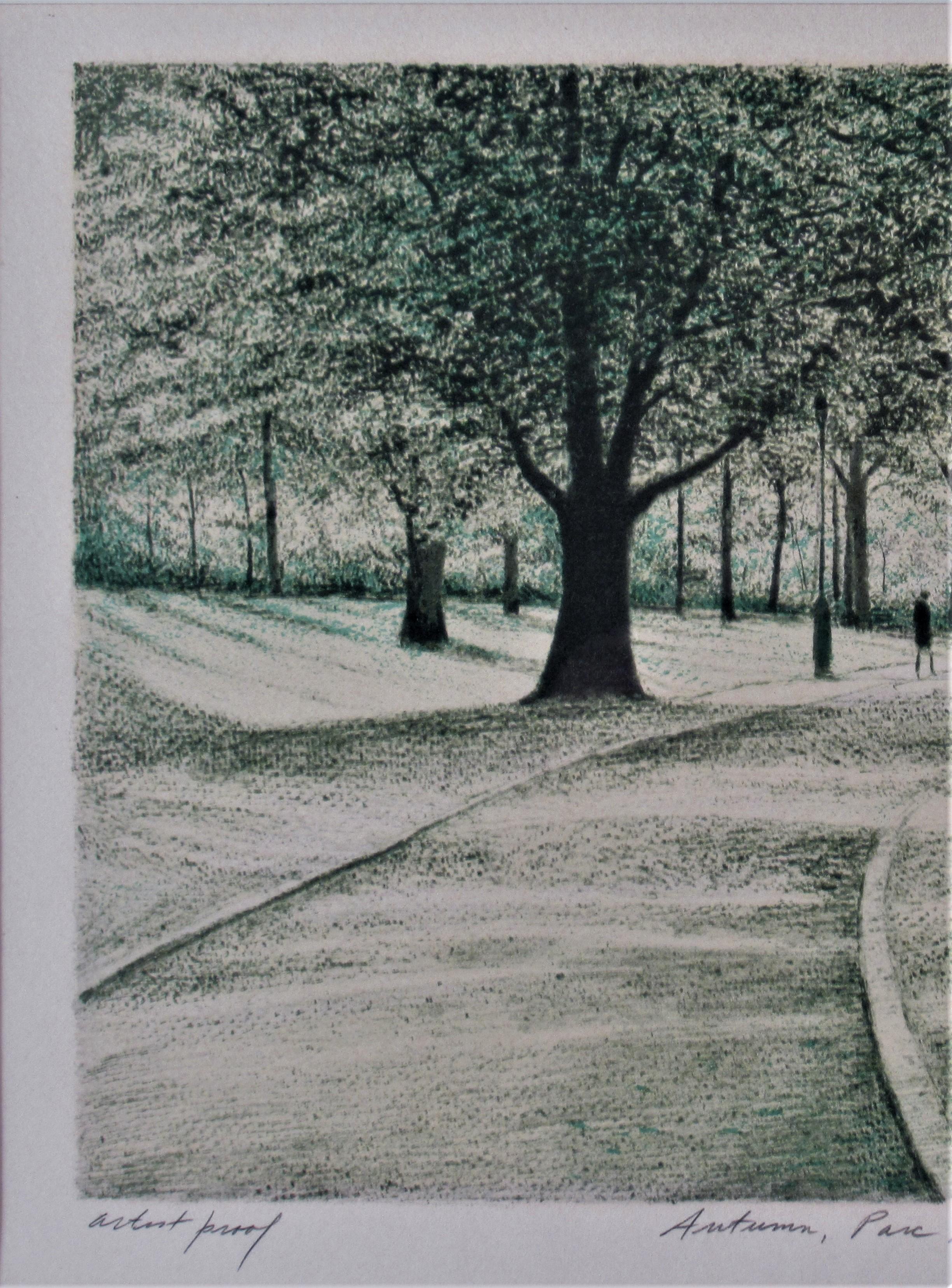 Autumn, Parc Montsouris - Gray Landscape Print by Harold Altman