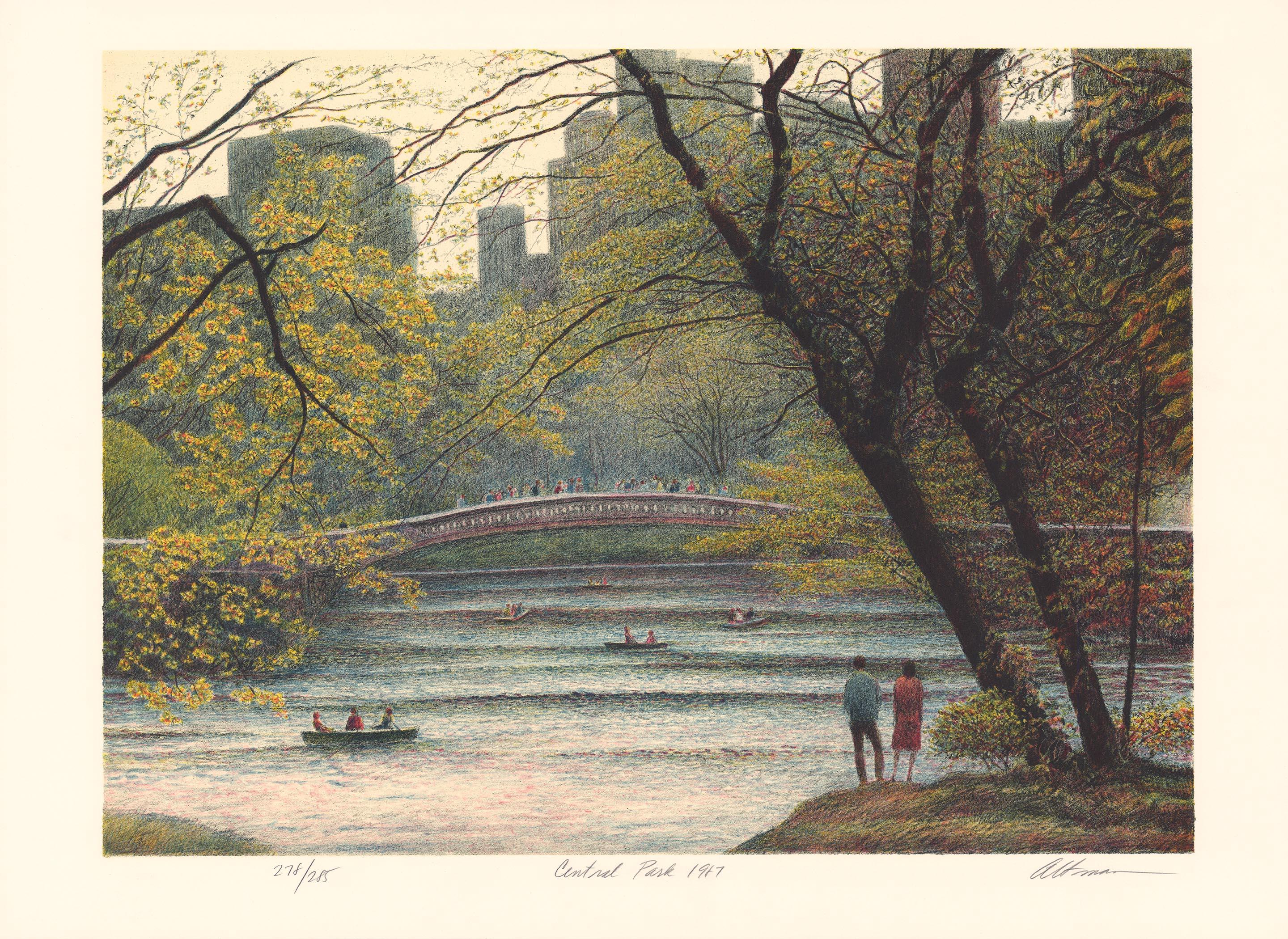 Central Park. - Gray Landscape Print by Harold Altman