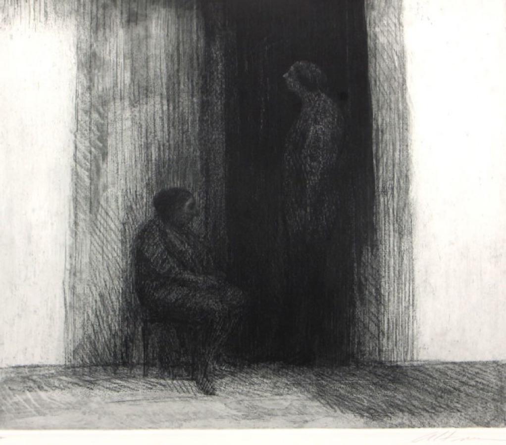Harold Altman Portrait Print - Doorway with Figures-Limited Edition Etching, EA, Signed by Artist