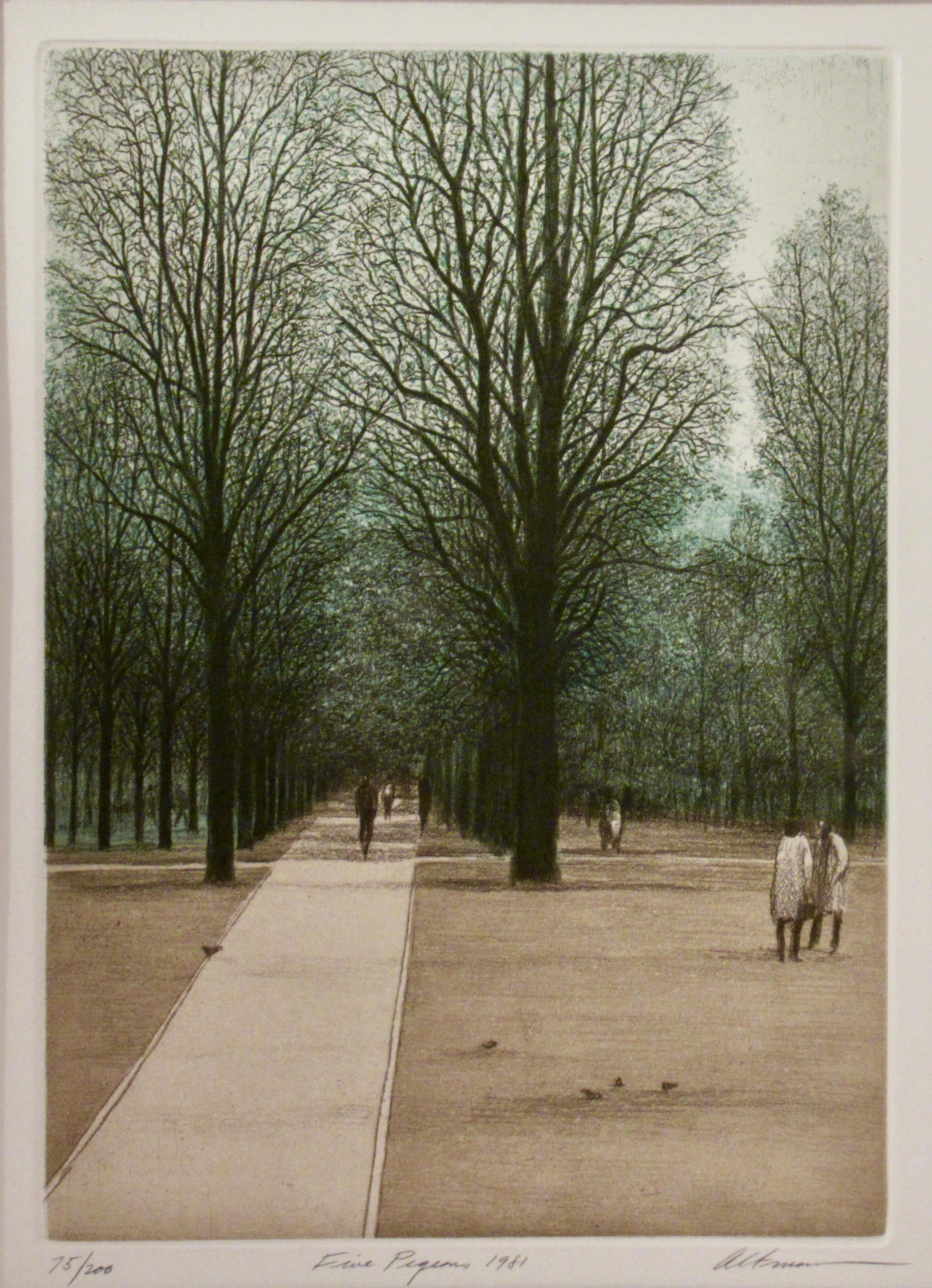 Cinq pigeons (Jardin du Luxembourg, Paris) - Print de Harold Altman