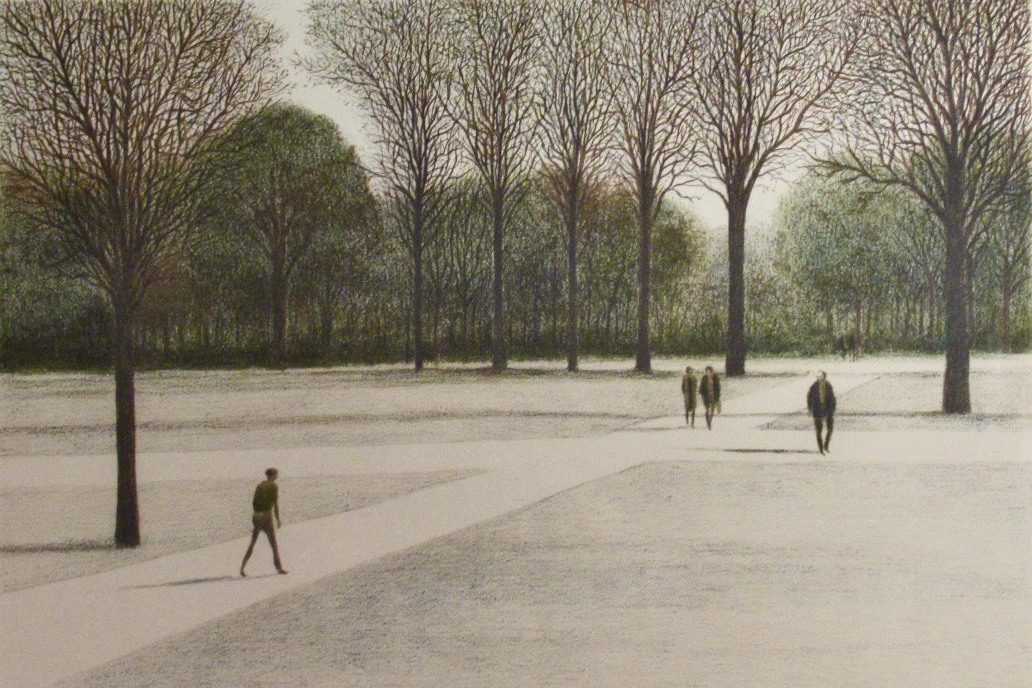 Four Walking Figures - American Impressionist Print by Harold Altman