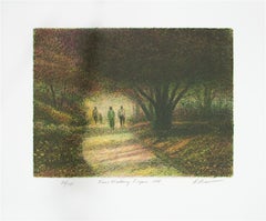 "Four Walking Figures," Original Color Lithograph signed by Harold Altman