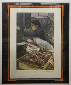 Framed Limited Edition Lithograph. "Fish Market" by Altman, Hand Signed. 