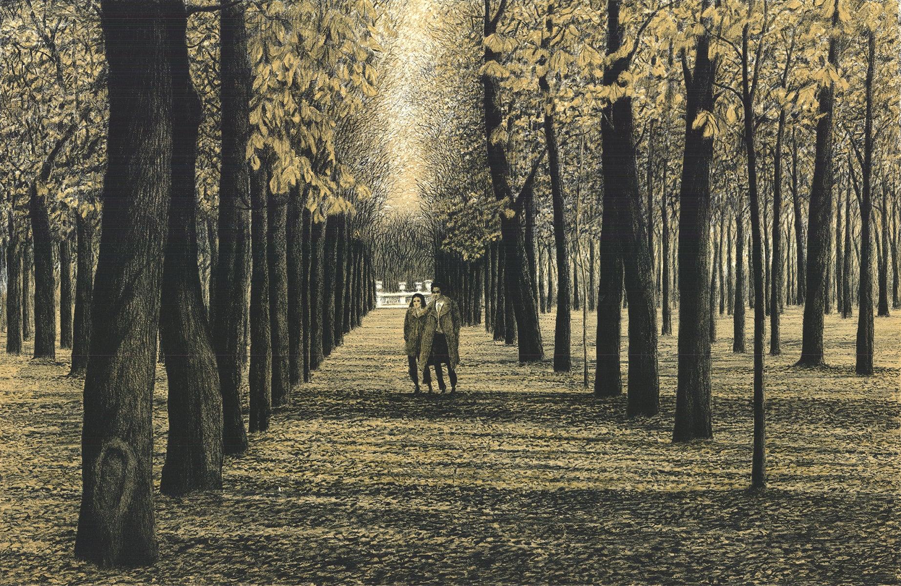 Harold Altman 'Couple Walking Through Forest' 1970- Lithograph 1