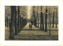 Retro Harold Altman 'Couple Walking Through Forest' 1970- Lithograph