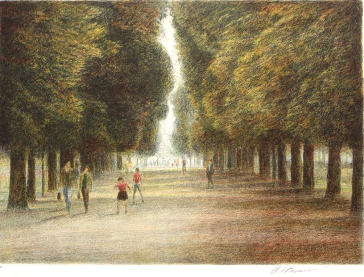 Landscape Print di Harold Altman - Jardin du Luxembourg II 1993, litografia in edizione limitata, EA, firmata dall'artista