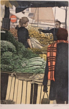 Mercado de verduras-Edición limitada al aguafuerte, EA, Firmado por el artista