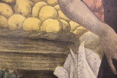 “Market With Oranges” Colorful Abstract Print of Three Figures and Fruit