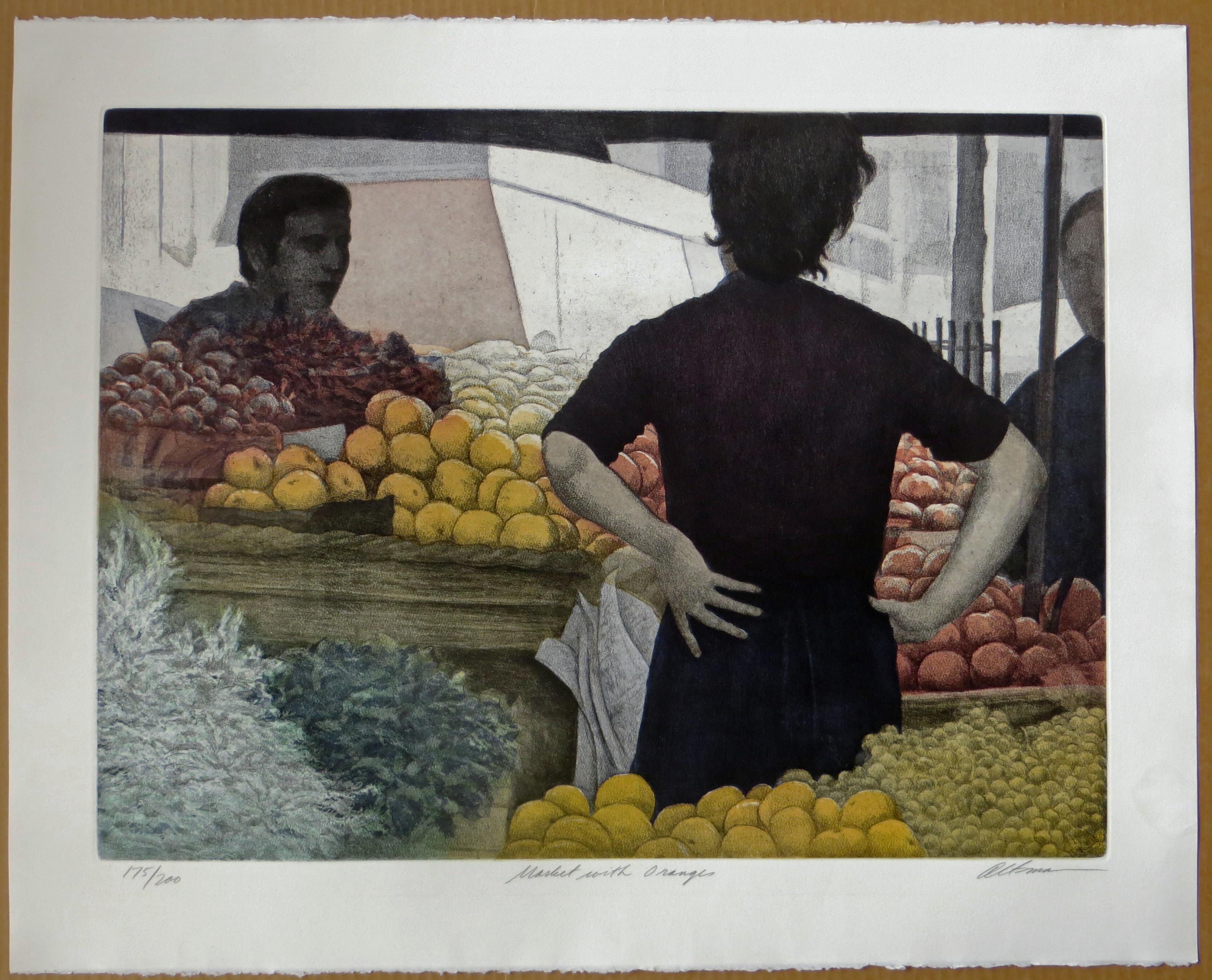 Market with Oranges - Print by Harold Altman