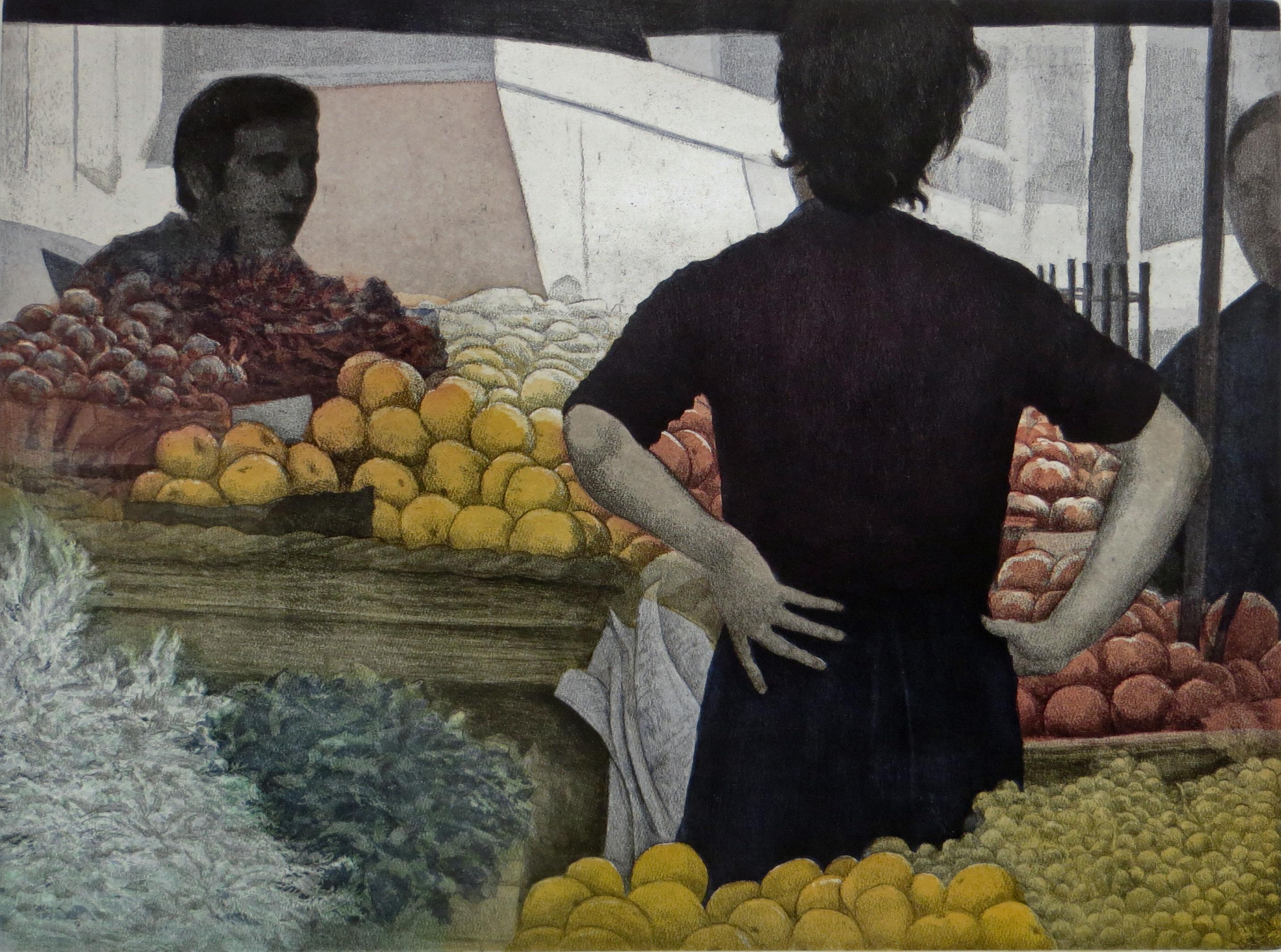 Harold Altman Figurative Print - Market with Oranges