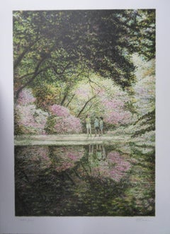 Retro New York City : Spring at Central Park - Original handsigned lithograph