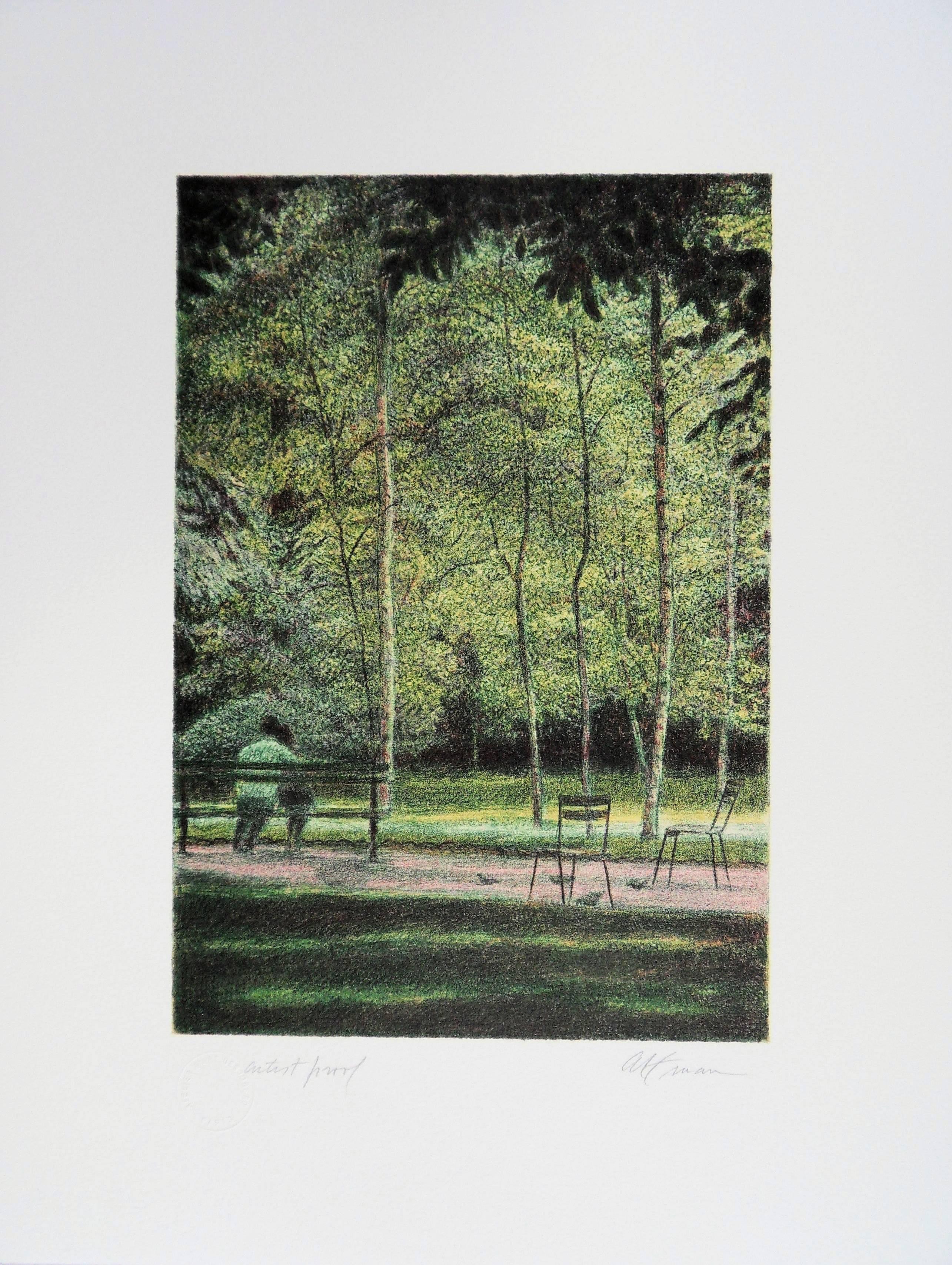 Harold Altman Figurative Print - New York : Lovers in Central Park - Original handsigned lithograph