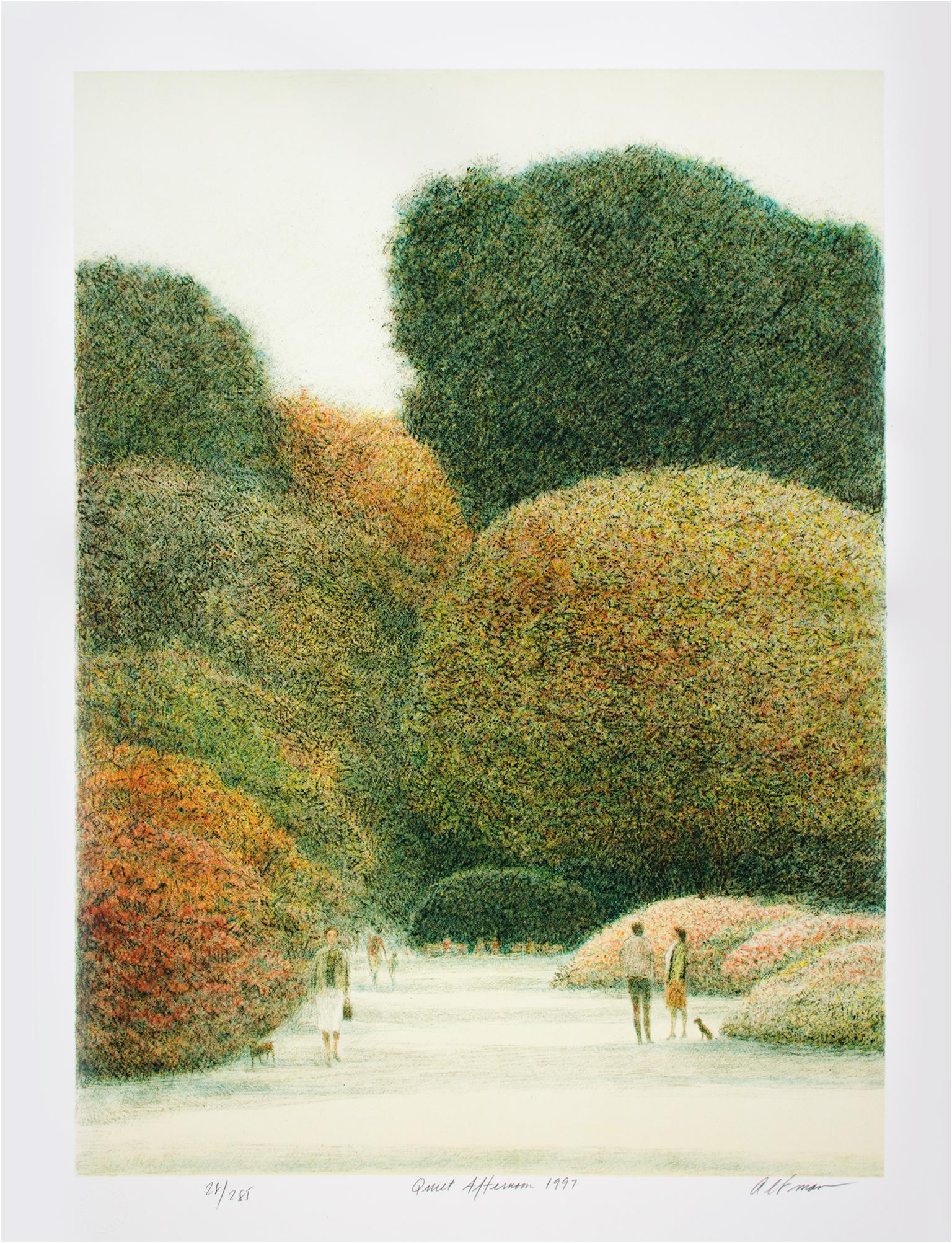  Contemporary color lithograph landscape trees outdoor forest park scene signed