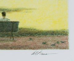 "Seated Figure, " Original Color Lithograph Landscape signed by Harold Altman