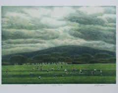 "Soccer Game, " Original Color Lithograph Landscape signed by Harold Altman