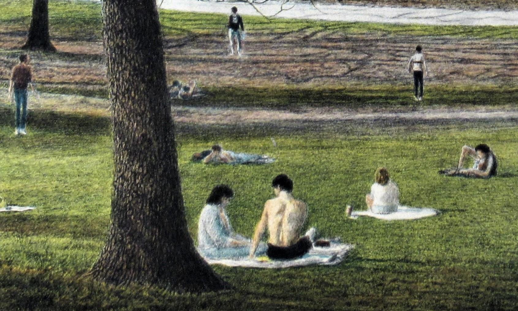 Sunday, Central Park - Noir Figurative Print par Harold Altman