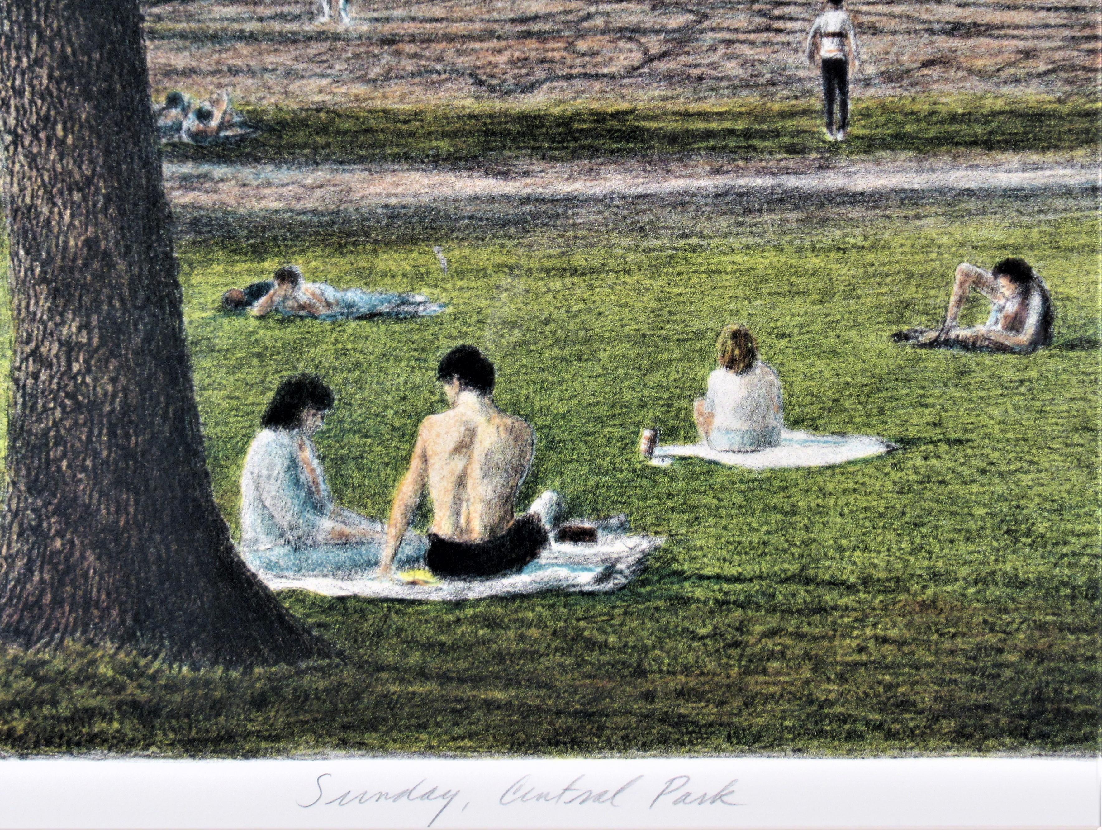 Sunday, Central Park - Black Figurative Print by Harold Altman