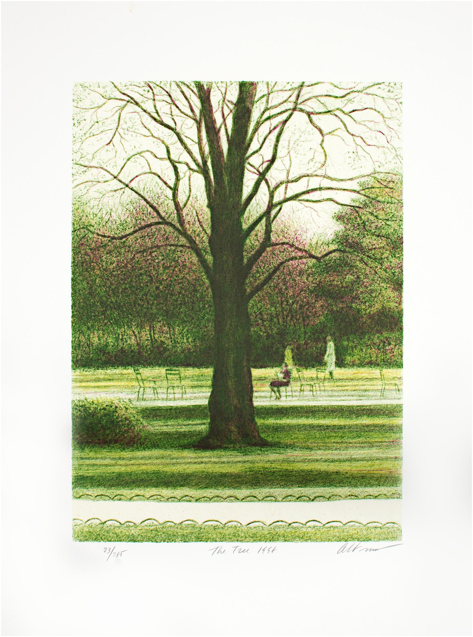 Harold Altman Landscape Print - Contemporary color lithograph landscape trees outdoor park scene signed