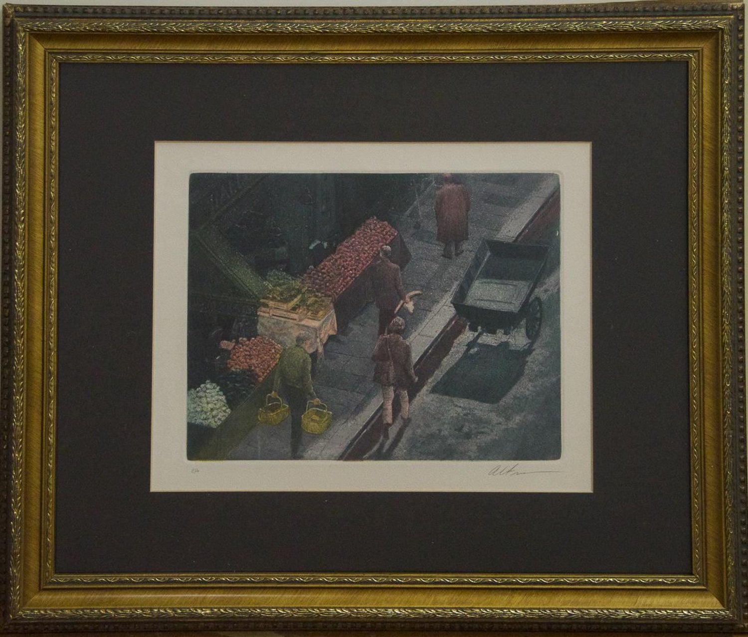 Harold Altman - Framed Limited Edition Lithograph. "Fish Market" by Altman,  Hand Signed. For Sale at 1stDibs