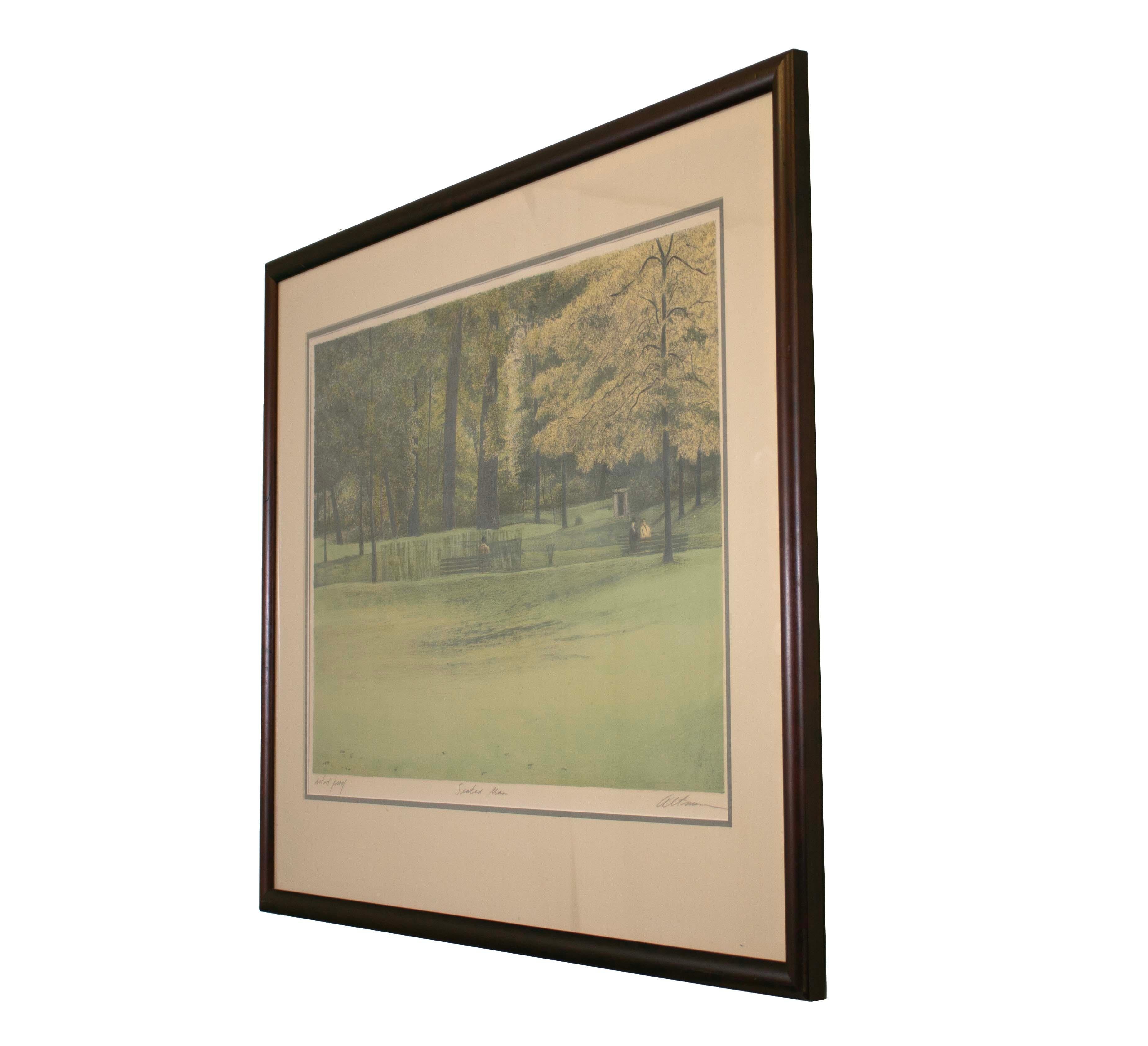 Harold Altman Seated Man Signed Vintage Modern Lithograph on Paper A.P. Framed In Good Condition For Sale In Keego Harbor, MI