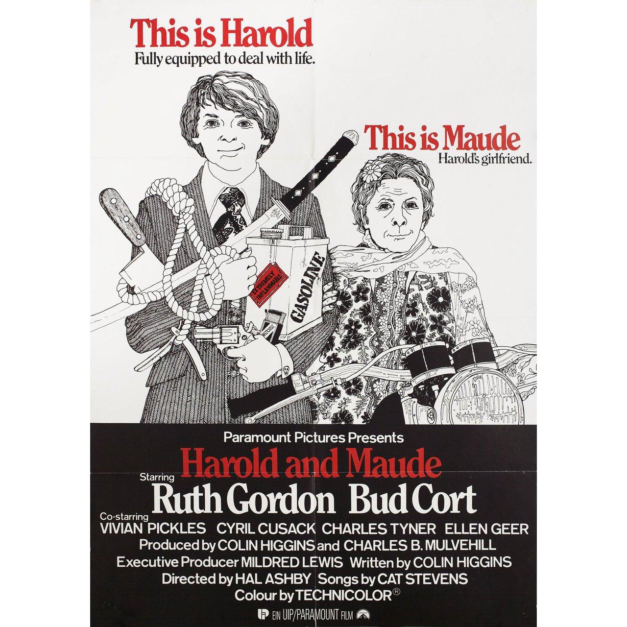 Original 1971 German A1 poster for the film 'Harold and Maude' directed by Hal Ashby with Ruth Gordon / Bud Cort / Vivian Pickles / Cyril Cusack. Fine condition, folded. Many original posters were issued folded or were subsequently folded. Please