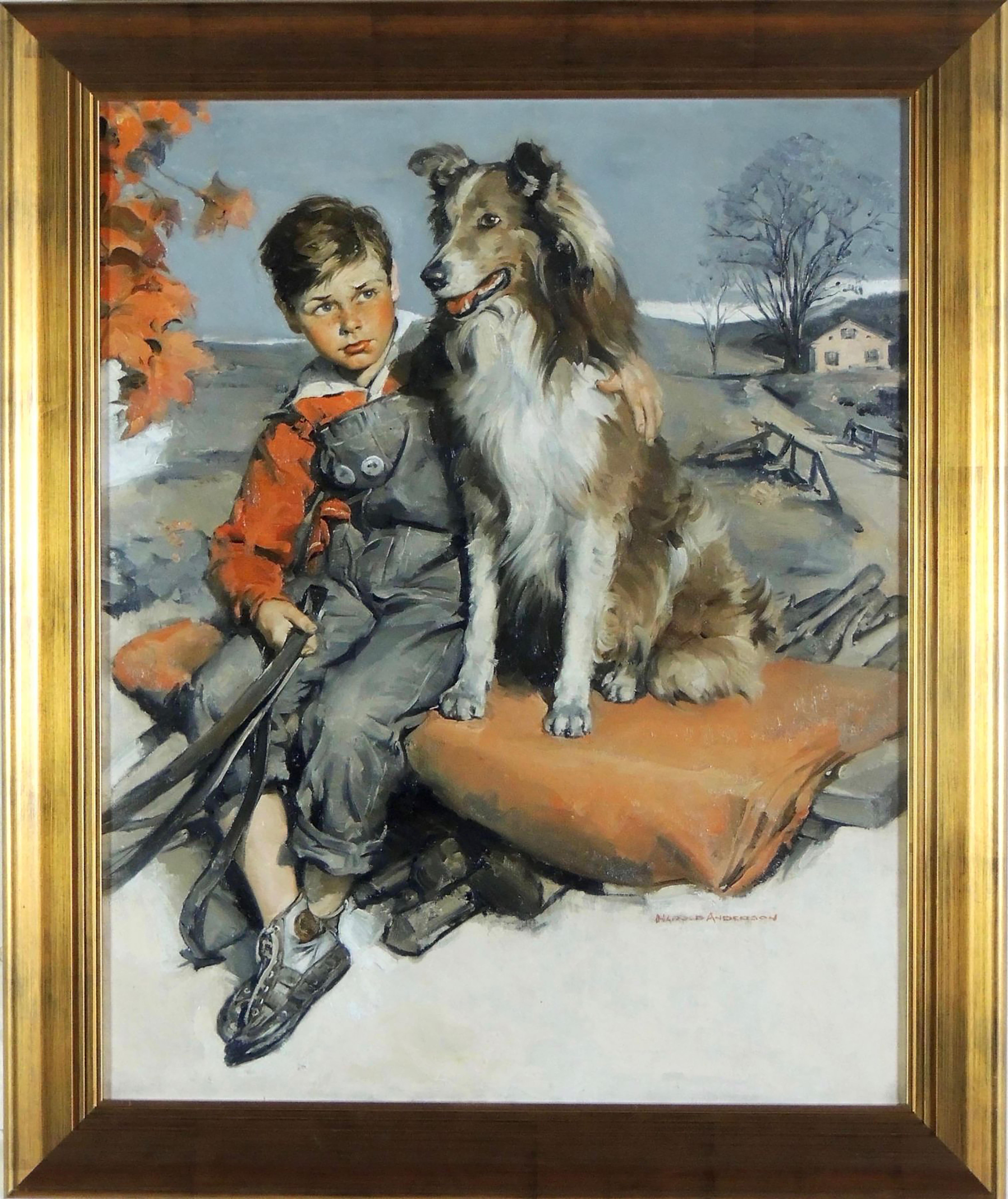 Boy with Dog - Painting by Harold Anderson