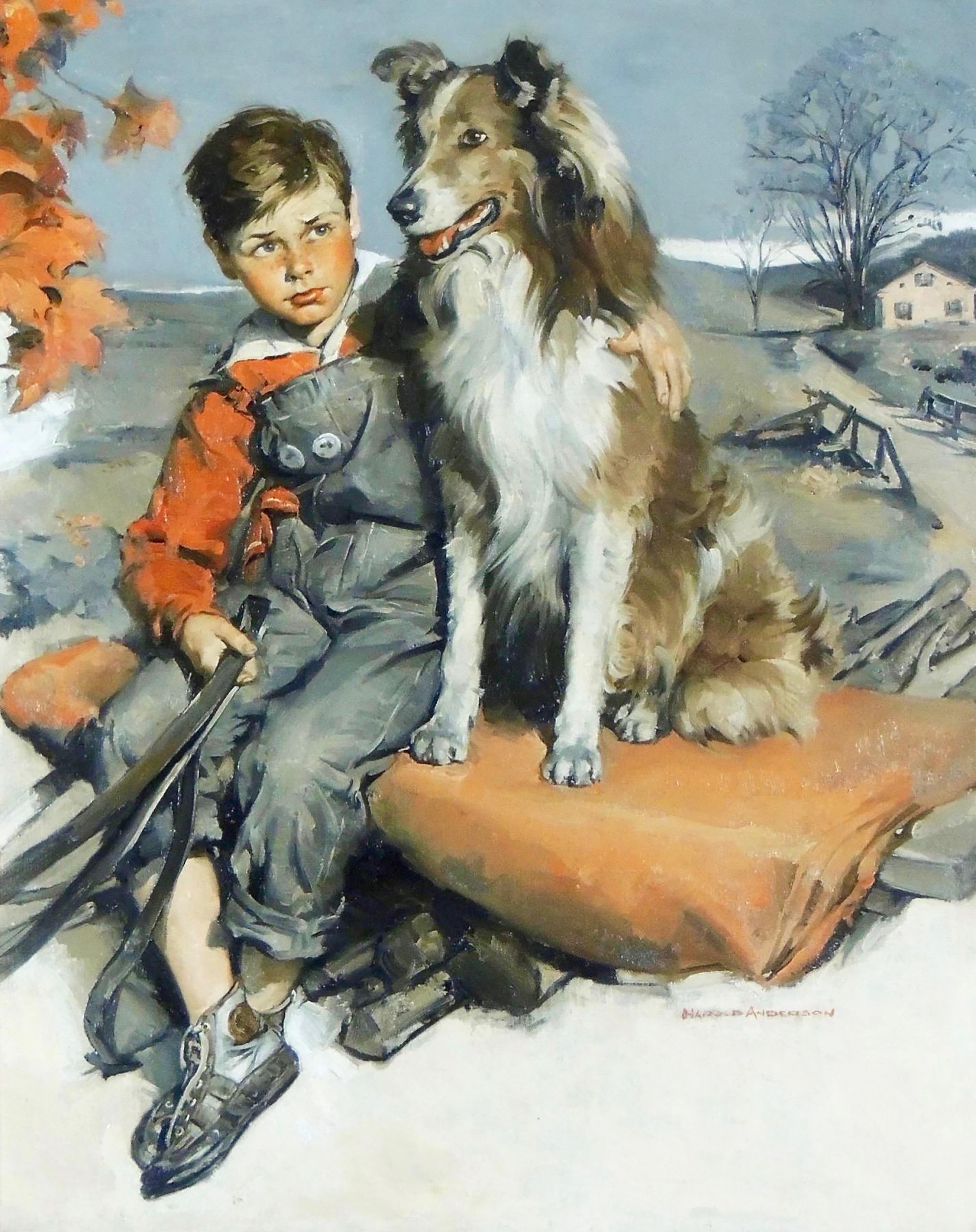 Harold Anderson Animal Painting - Boy with Dog