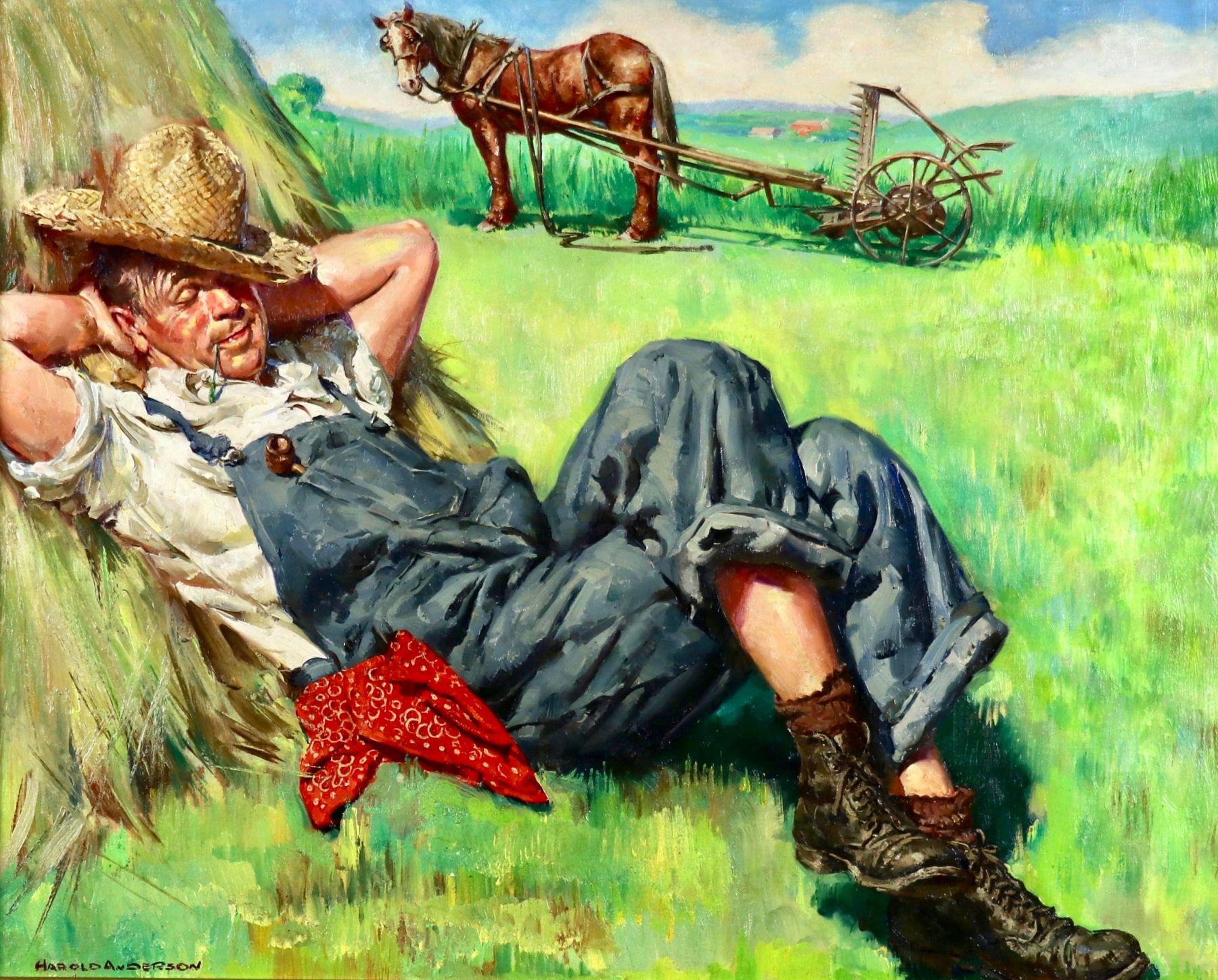 Landscape Painting de Harold Anderson - Descanso del mediodía