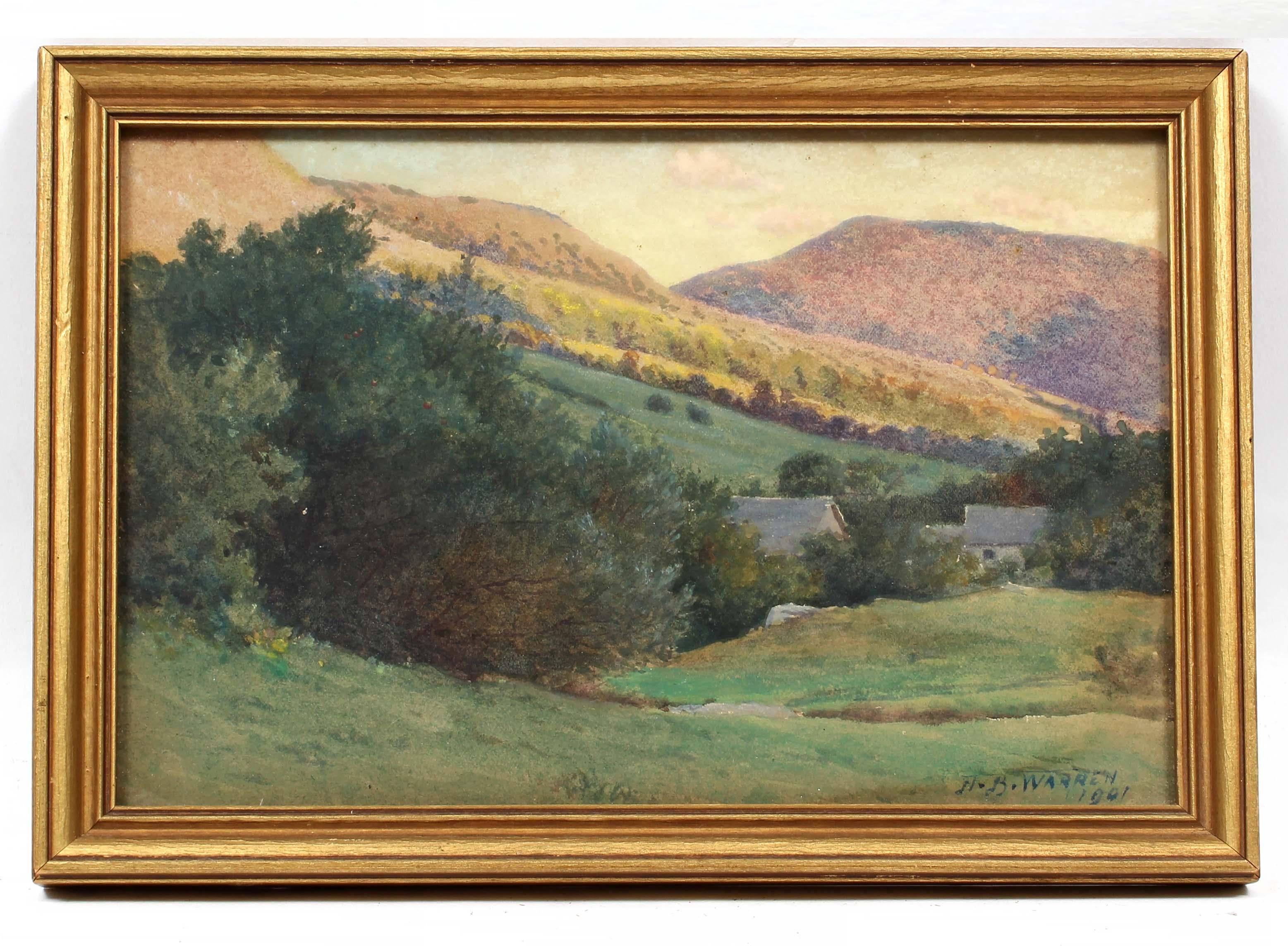 Peinture américaine ancienne Boston Hills Massachusetts Harold B. Warren 1901