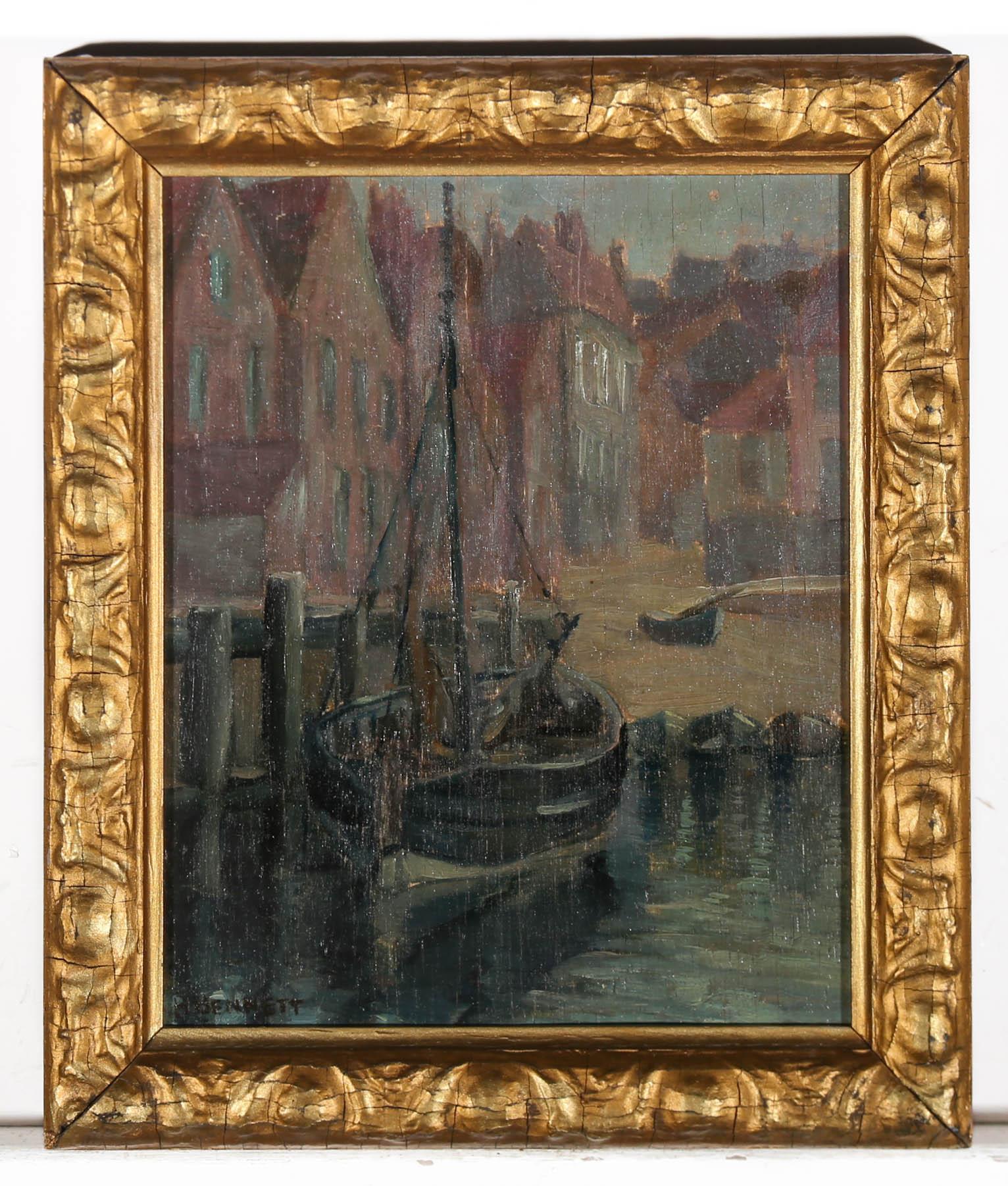 Harold Bennett (1879-1955) - Early 20th Century Oil, Scarborough Fishing Pontoon For Sale 1
