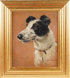 Antique American Impressionist Terrier Dog Portrait Signed Framed Oil Painting