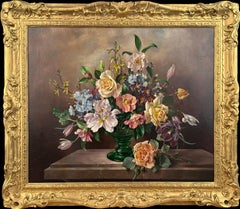 Flowers in a Green Glass Vase