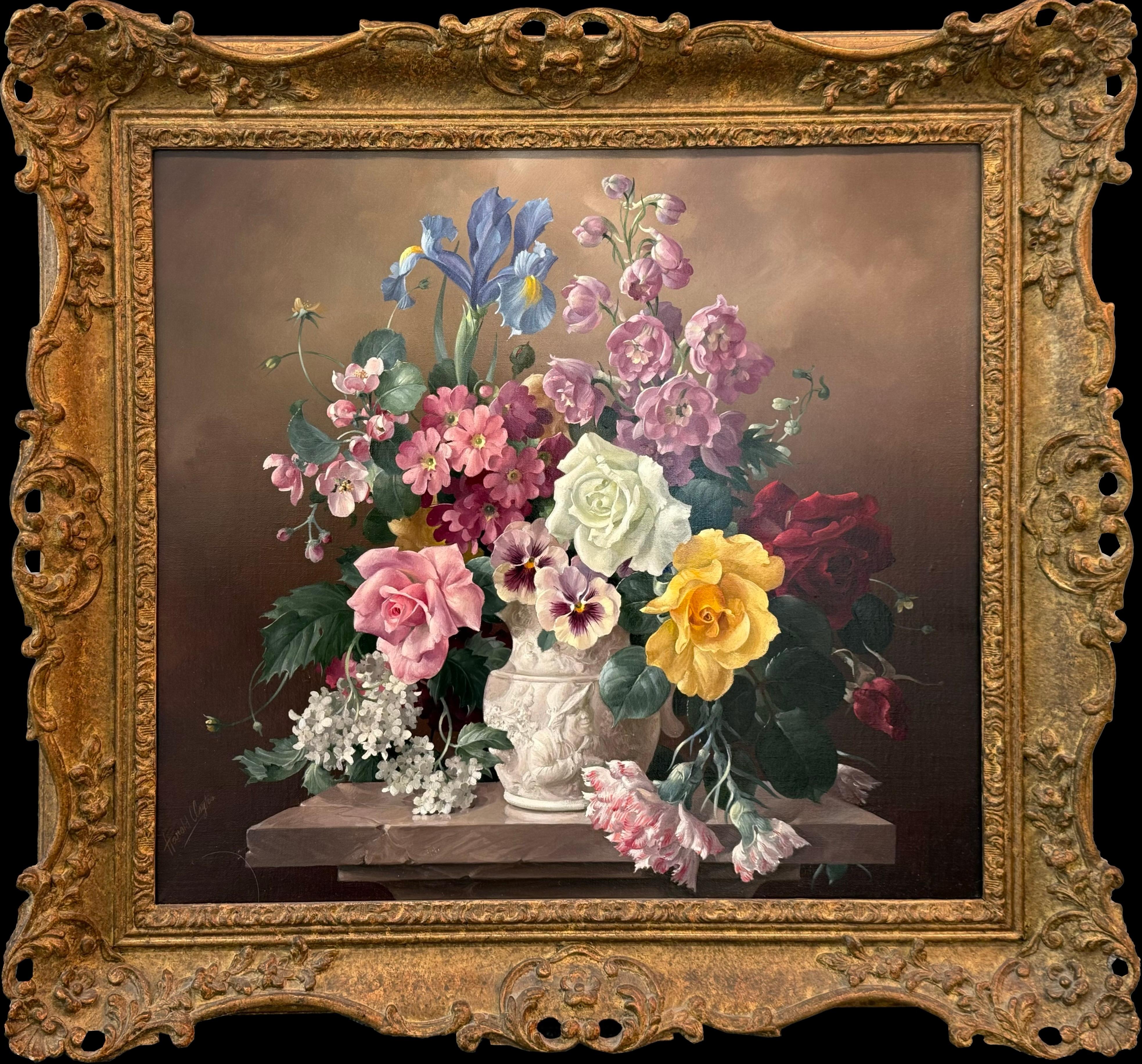 Harold Clayton Still-Life Painting - Still Life of Flowers, Oil on Canvas, Signed, Mid-20th Century, Framed