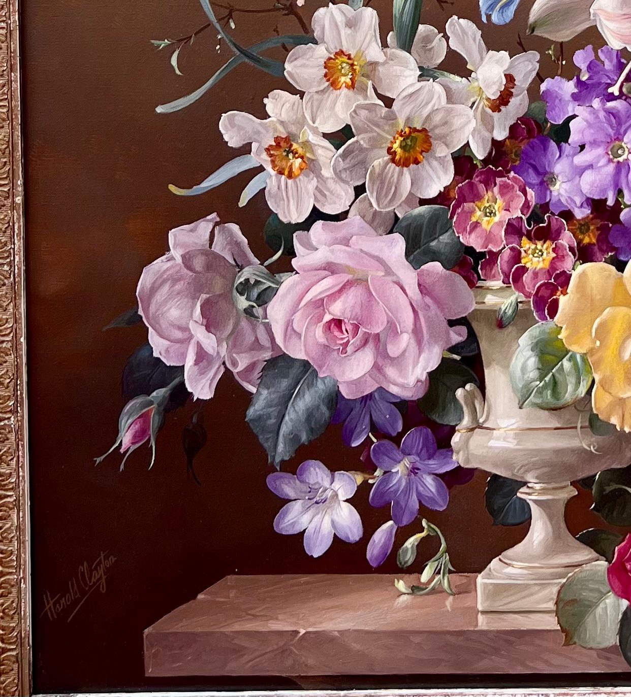 Natura morta di fiori in un vaso di marmo - Painting Vittoriano di Harold Clayton