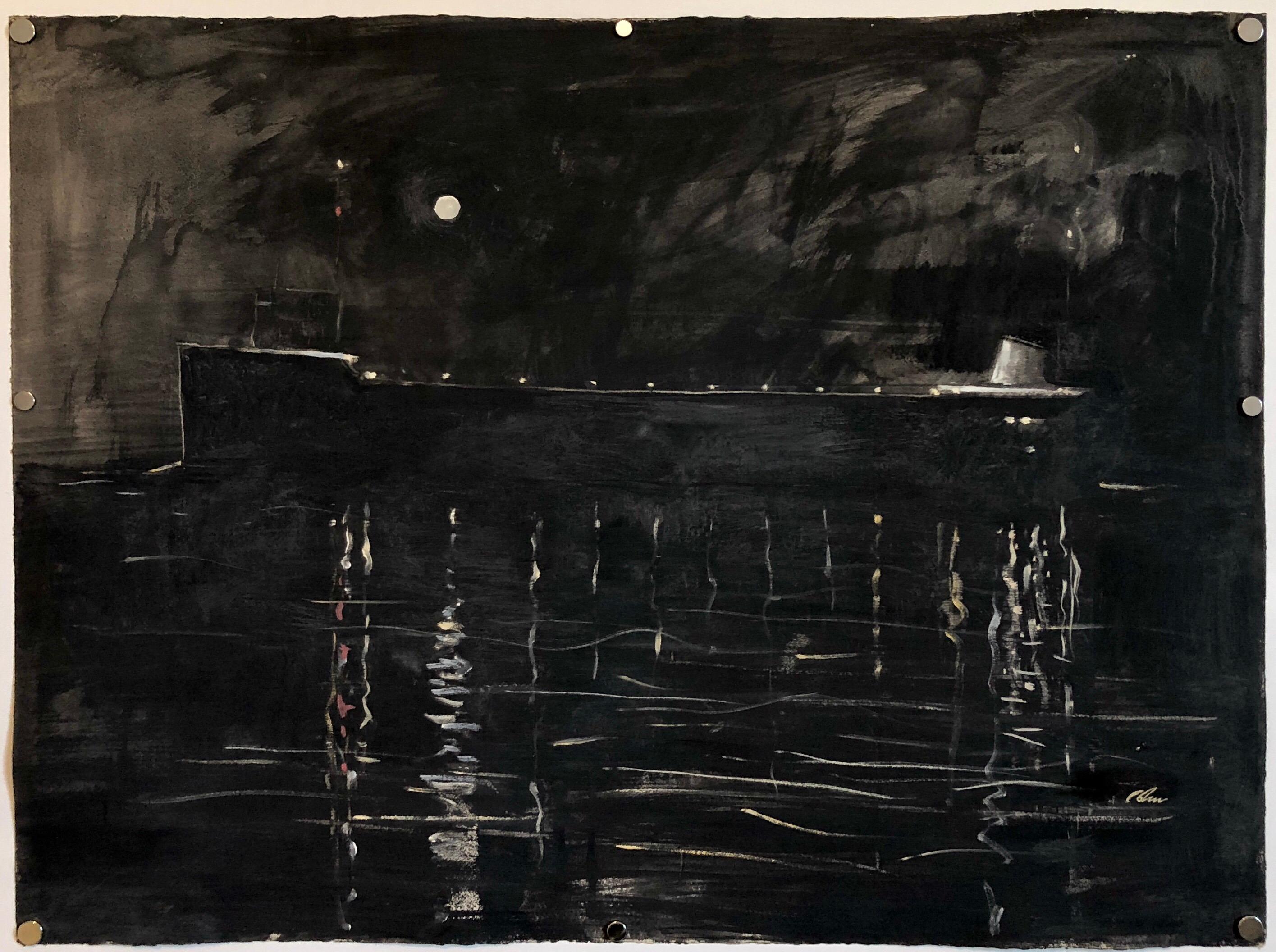 2seitiges expressionistisches Detroiter Modernistisches Gemälde, weiblicher Akt, Nacht Kreuzfahrtschiff im Angebot 3