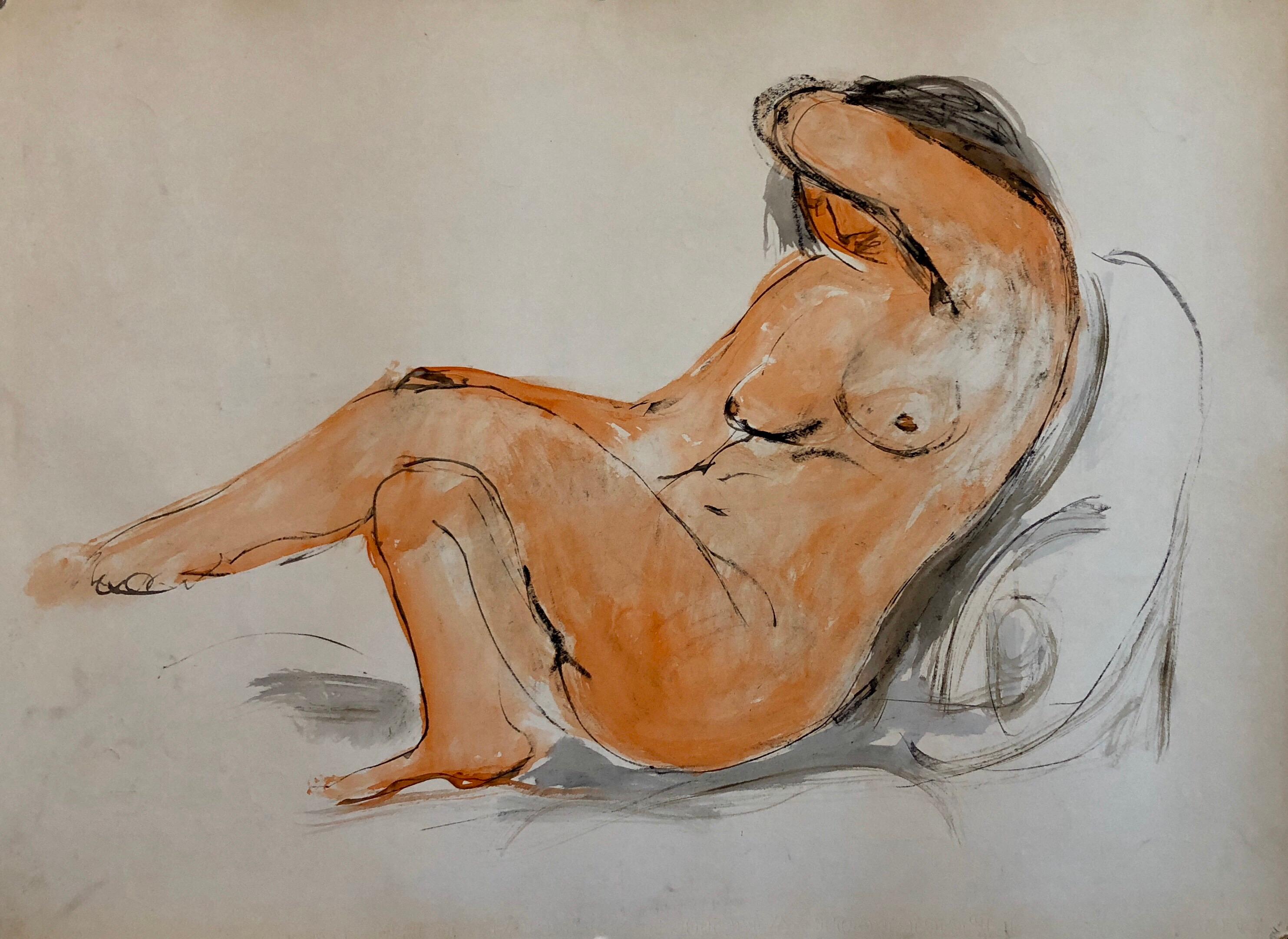 Harold Cohn  Figurative Painting – 2seitiges expressionistisches Detroiter Modernistisches Gemälde, weiblicher Akt, Nacht Kreuzfahrtschiff