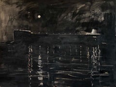 2 Sided Expressionist Detroit Modernist Painting Female Nude, Night Cruise Ship