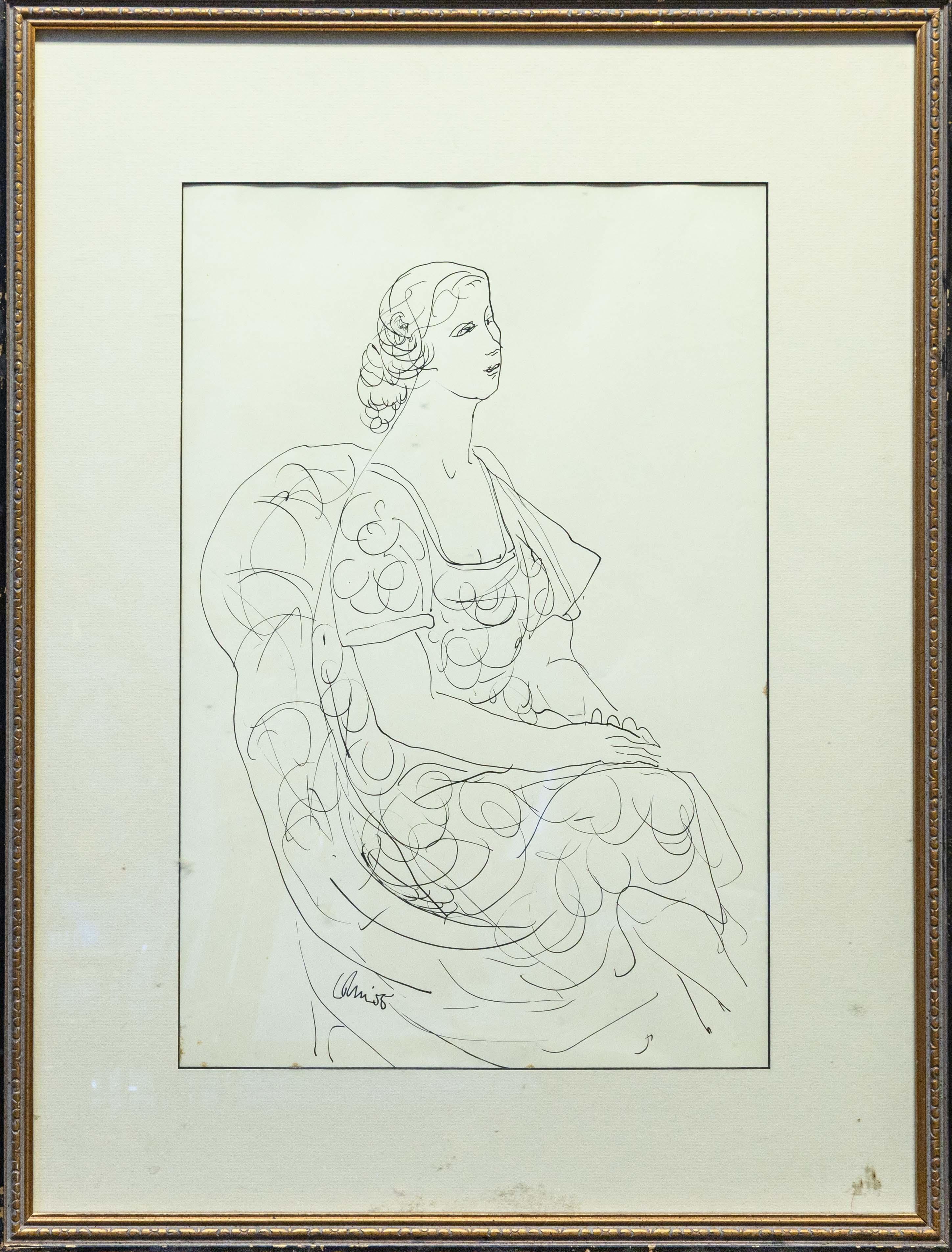 Eine modernistische figurative Strichzeichnung auf Papier mit dem Titel 