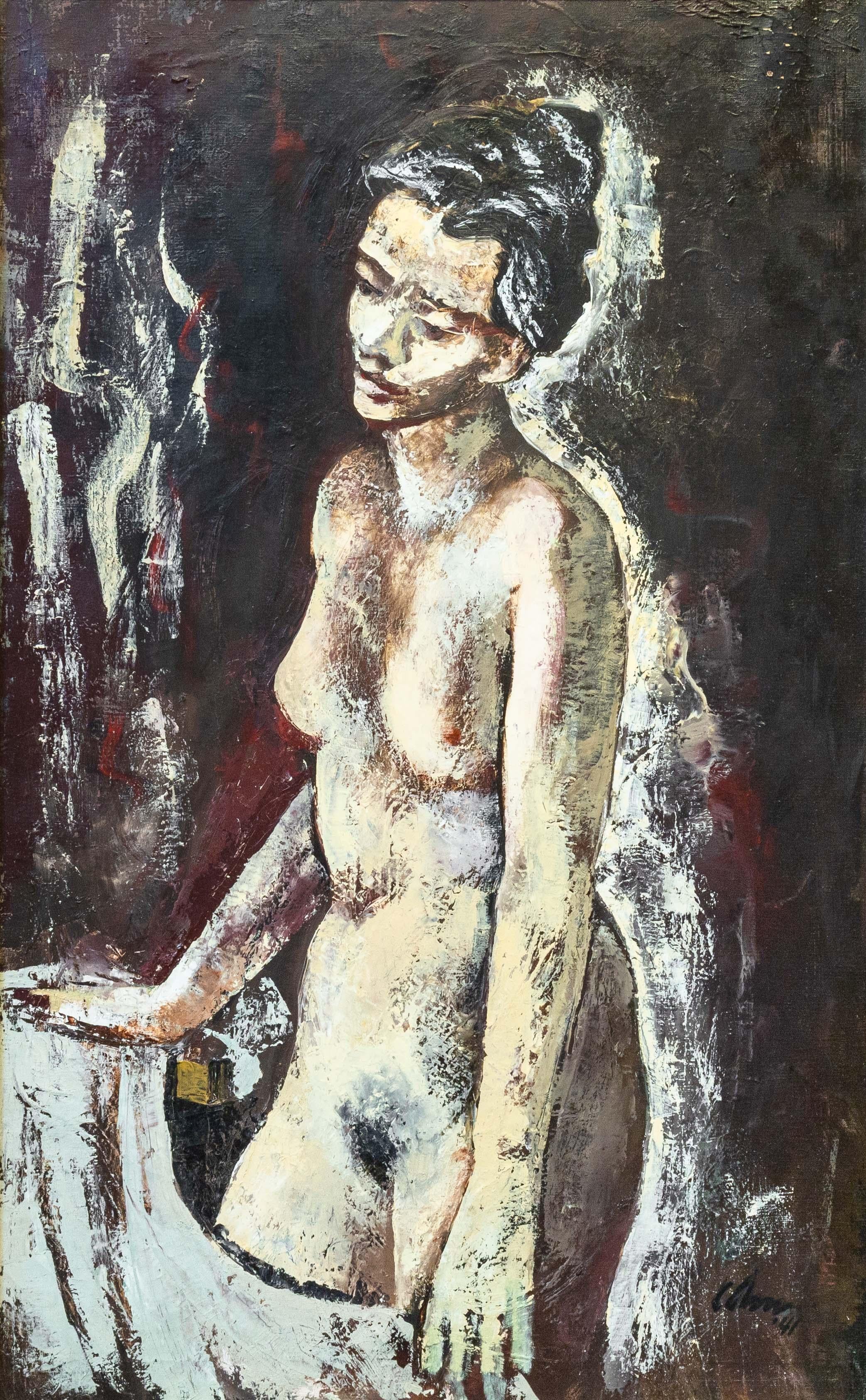 Ein modernistisches figuratives Ölgemälde auf Leinwand mit dem Titel 