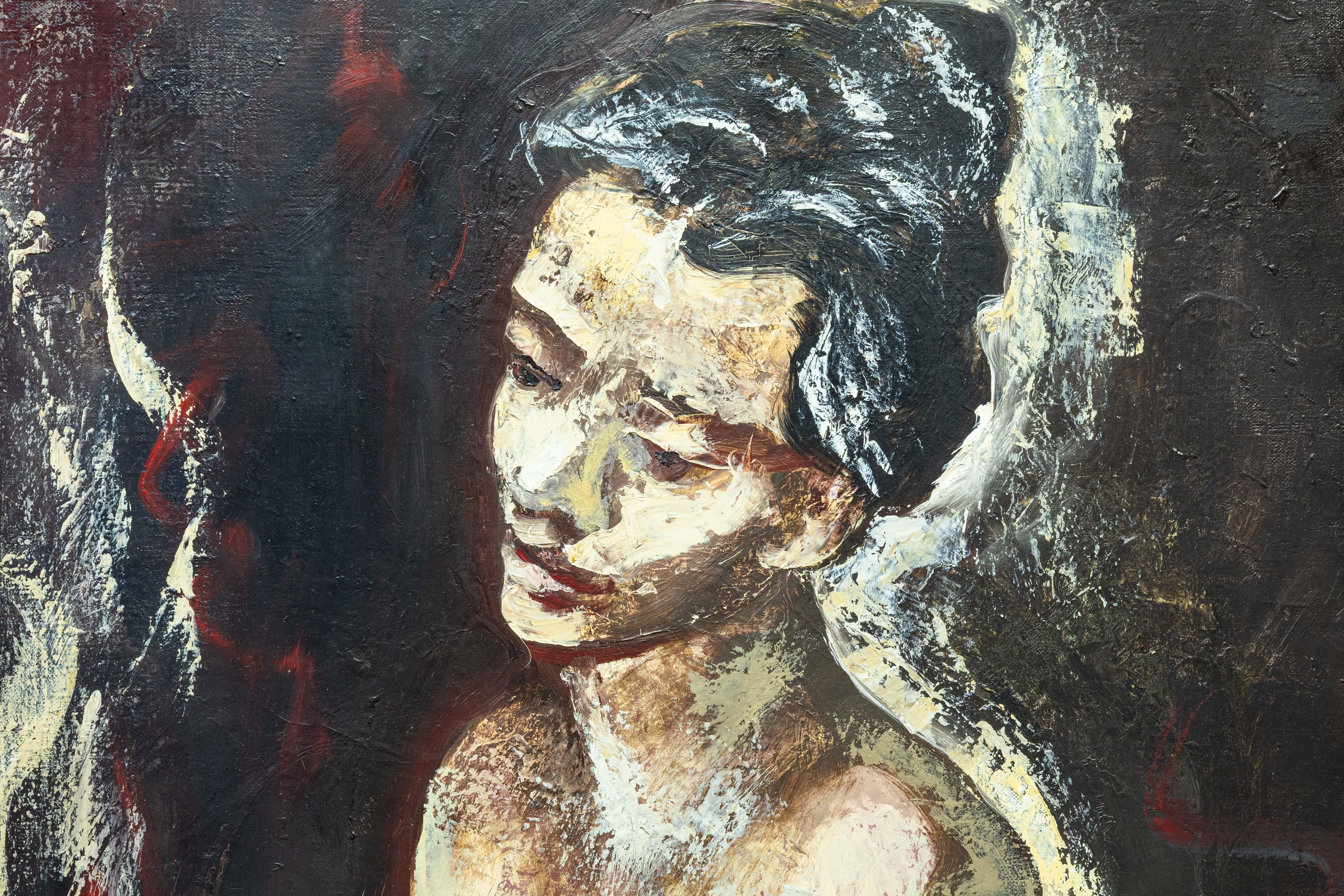 Harold Cohn Stillness in the Nude Signiertes modernistisches figuratives Ölgemälde (Nordamerikanisch) im Angebot