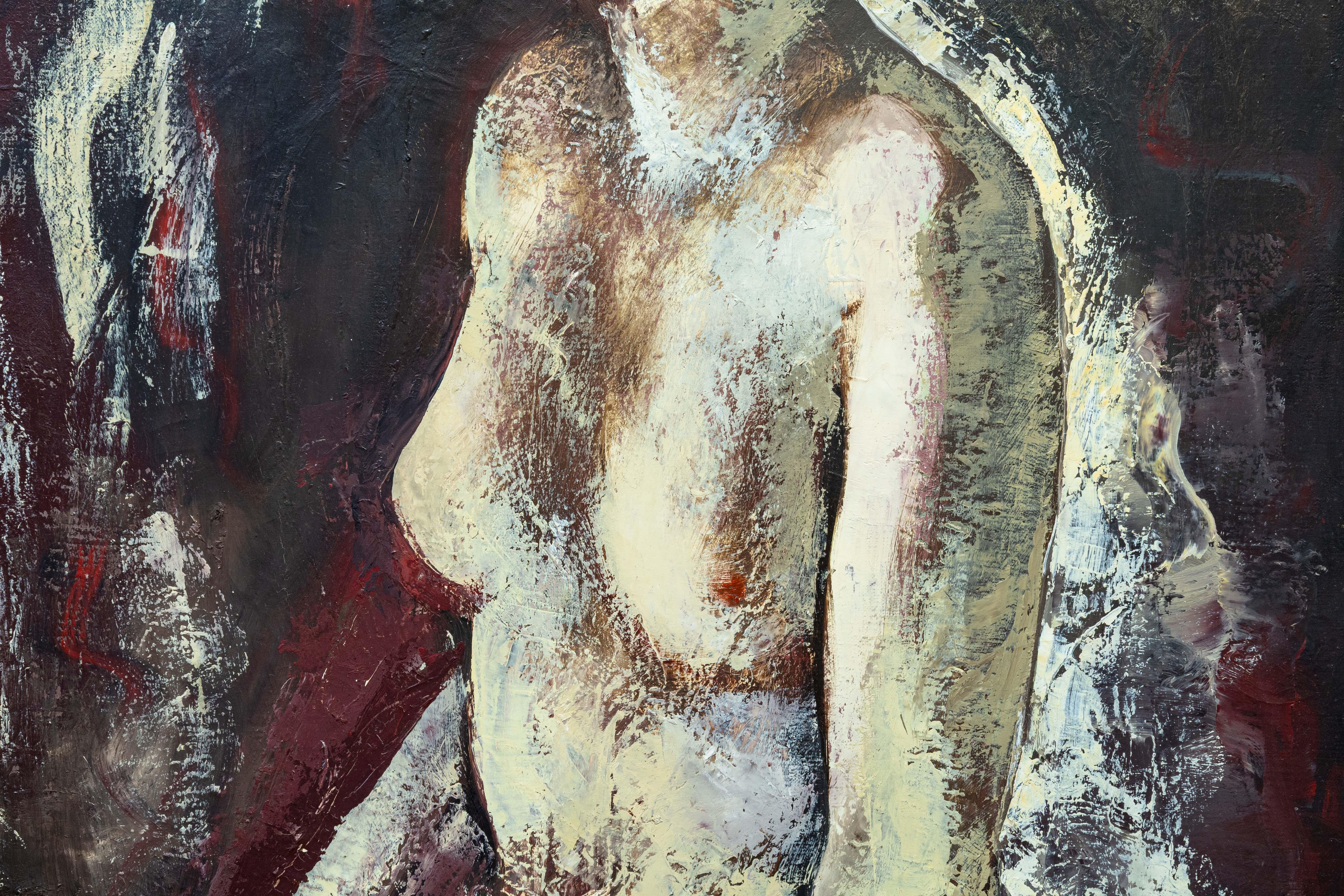 Harold Cohn Stillness in the Nude Signiertes modernistisches figuratives Ölgemälde im Zustand „Gut“ im Angebot in Keego Harbor, MI