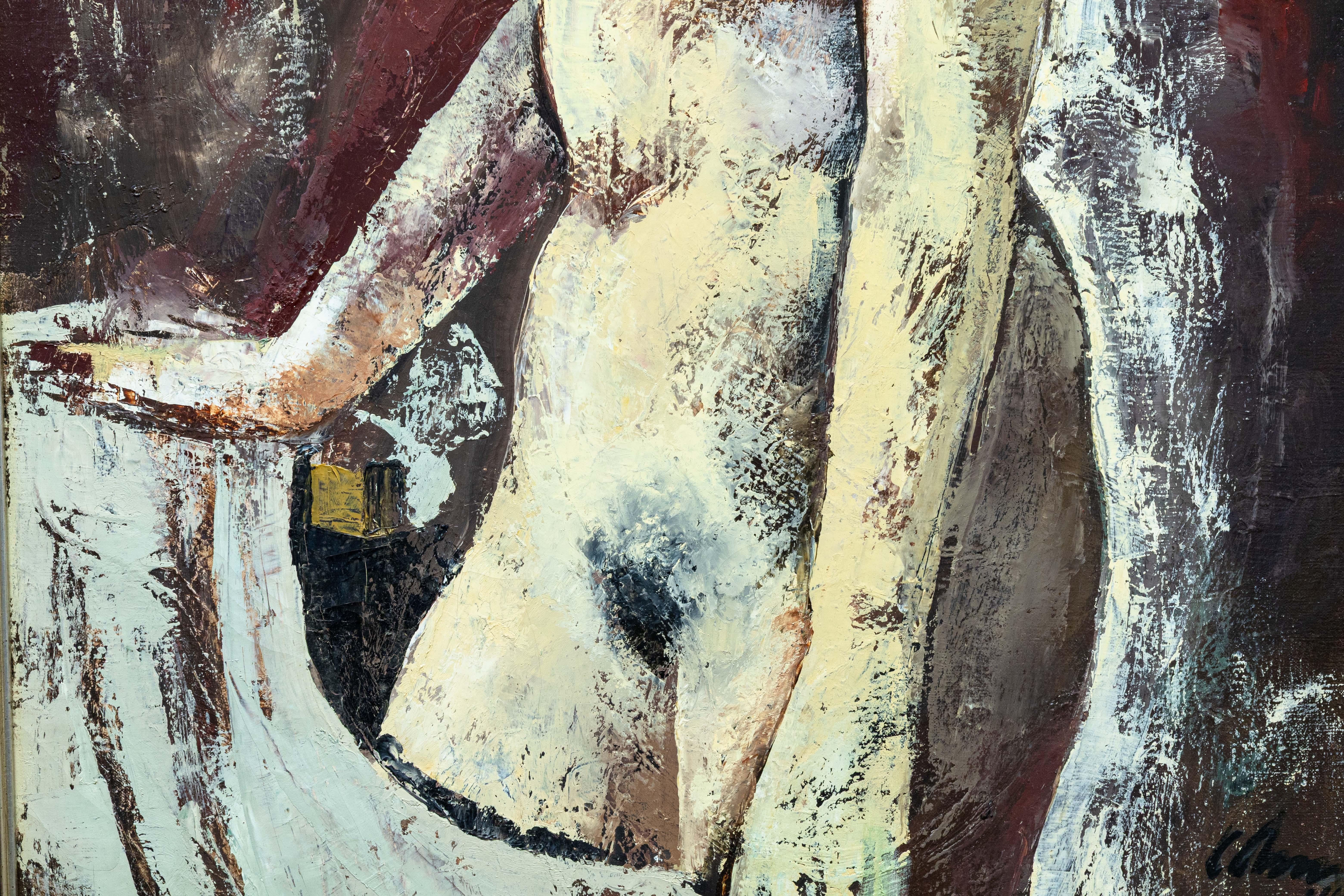 Harold Cohn Stillness in the Nude Signiertes modernistisches figuratives Ölgemälde (Mitte des 20. Jahrhunderts) im Angebot
